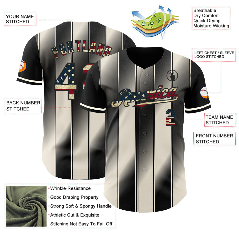 Custom Black Vintage USA Flag-Cream Gradient Classic Vertical Stripe Authentic Baseball Jersey baseball jersey product view 3