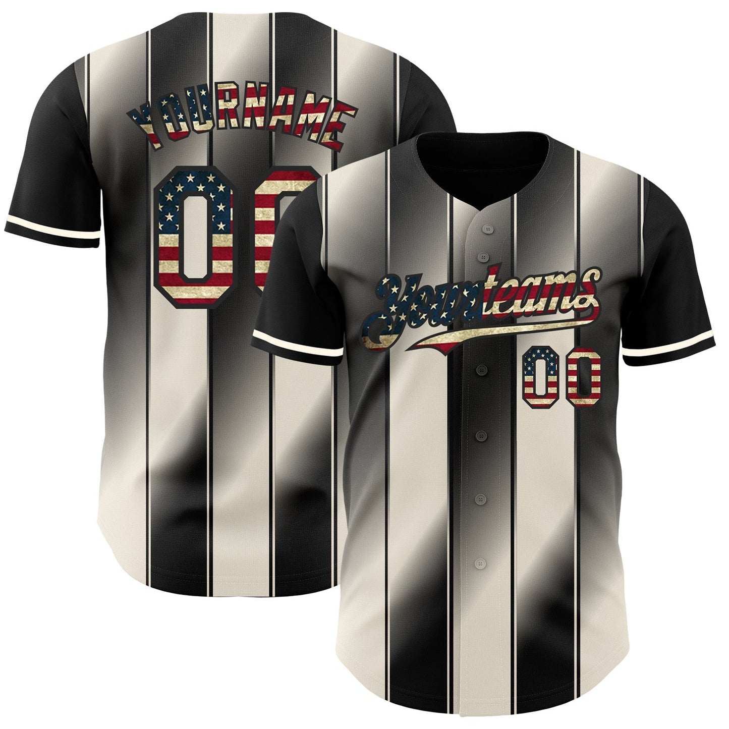 Custom Black Vintage USA Flag-Cream Gradient Classic Vertical Stripe Authentic Baseball Jersey baseball jersey product view 1