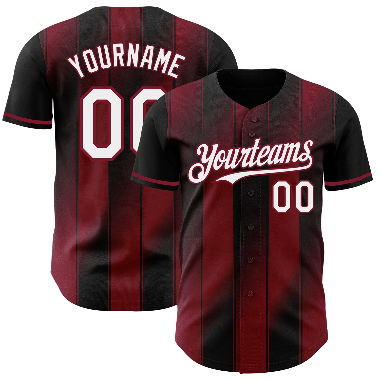 Custom Black White-Crimson Gradient Classic Vertical Stripe Authentic Baseball Jersey baseball jersey product view 1