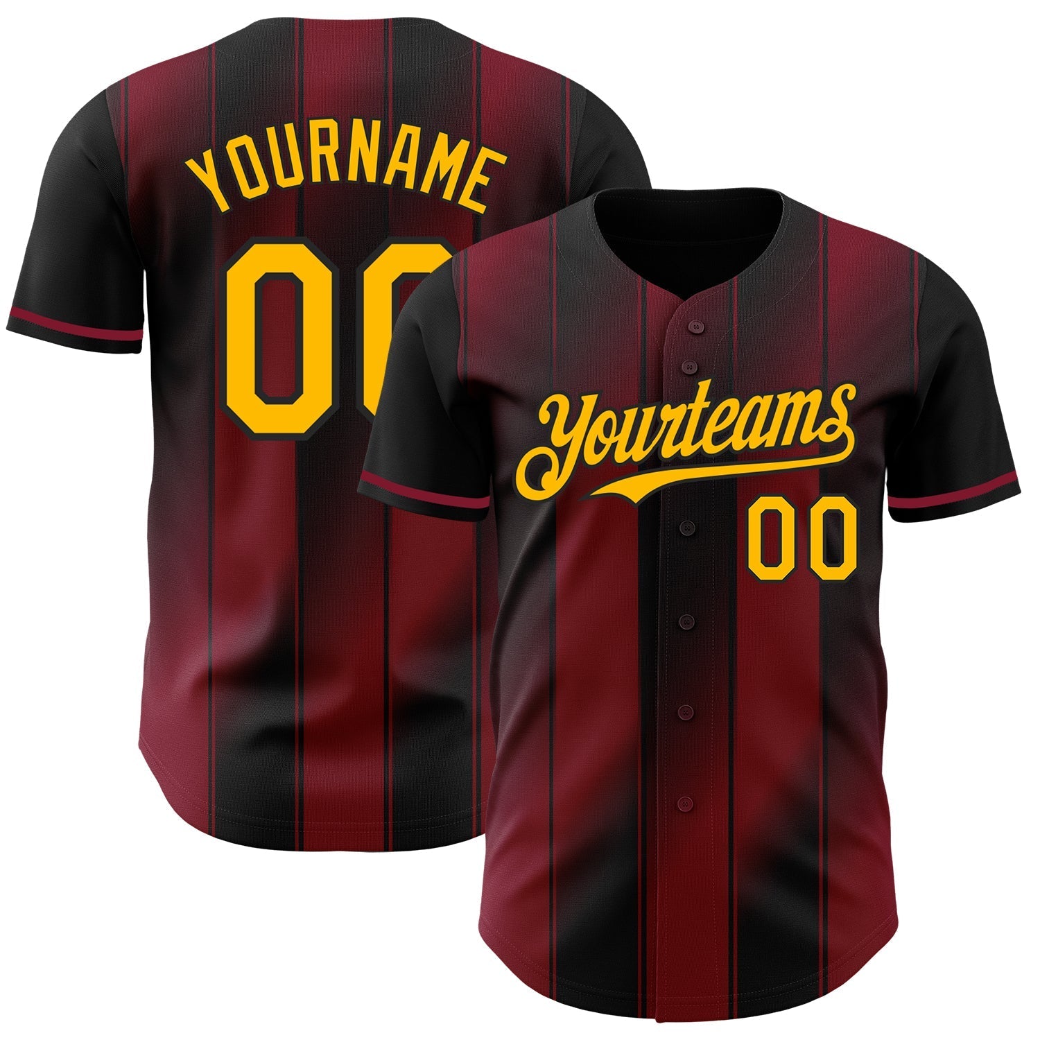 Custom Black Gold-Crimson Gradient Classic Vertical Stripe Authentic Baseball Jersey baseball jersey product view 1