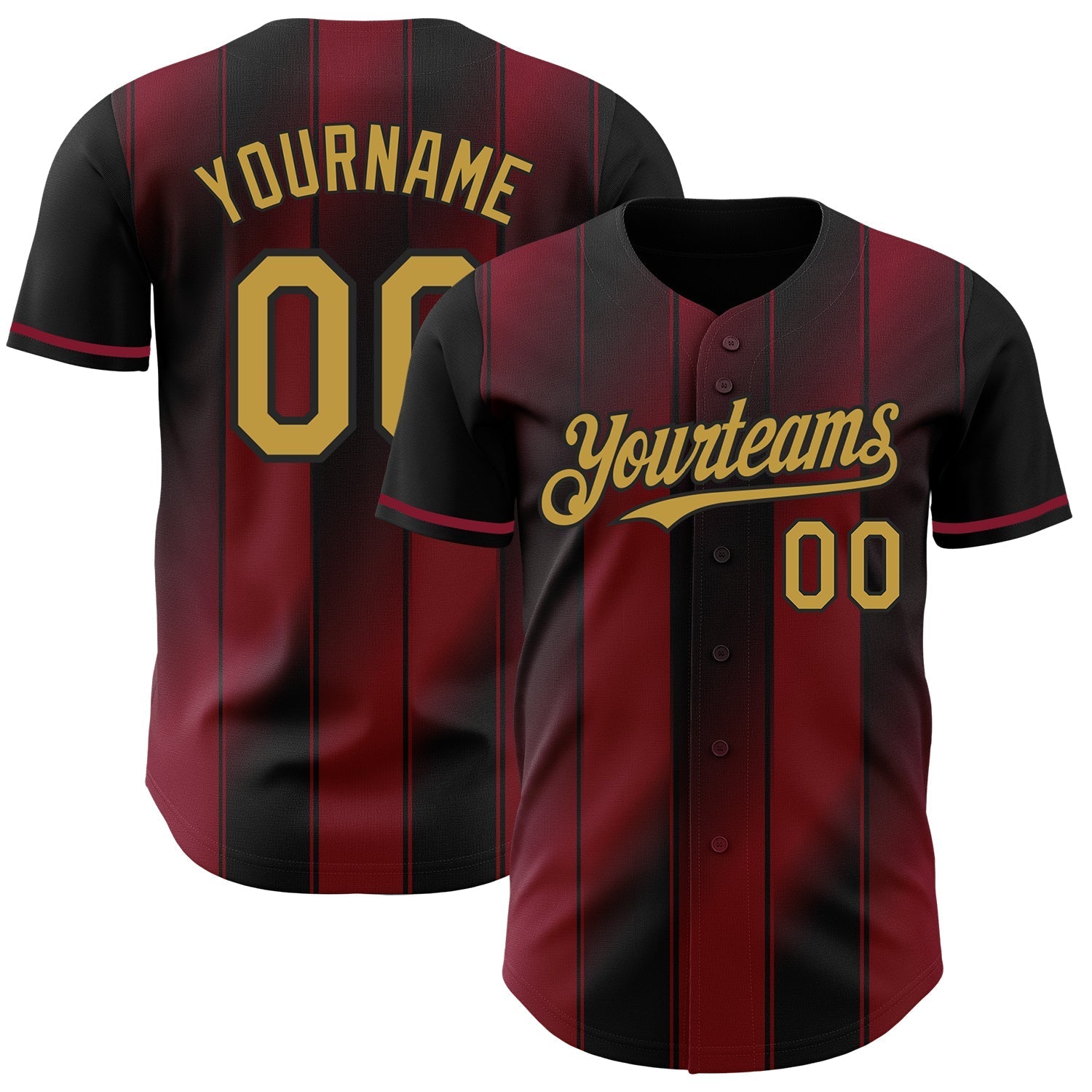 Custom Black Old Gold-Crimson Gradient Classic Vertical Stripe Authentic Baseball Jersey baseball jersey product view 1