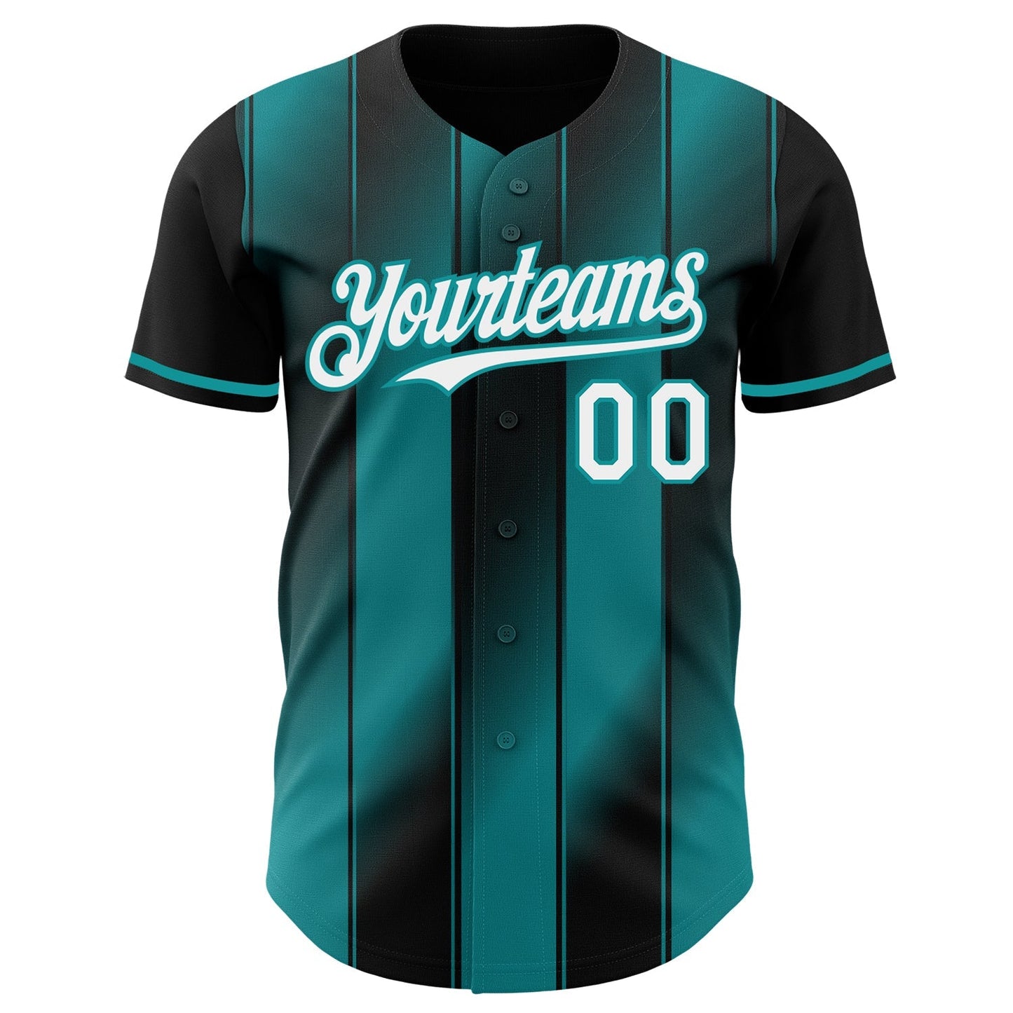 Custom Black White-Teal Gradient Classic Vertical Stripe Authentic Baseball Jersey baseball jersey product view 2