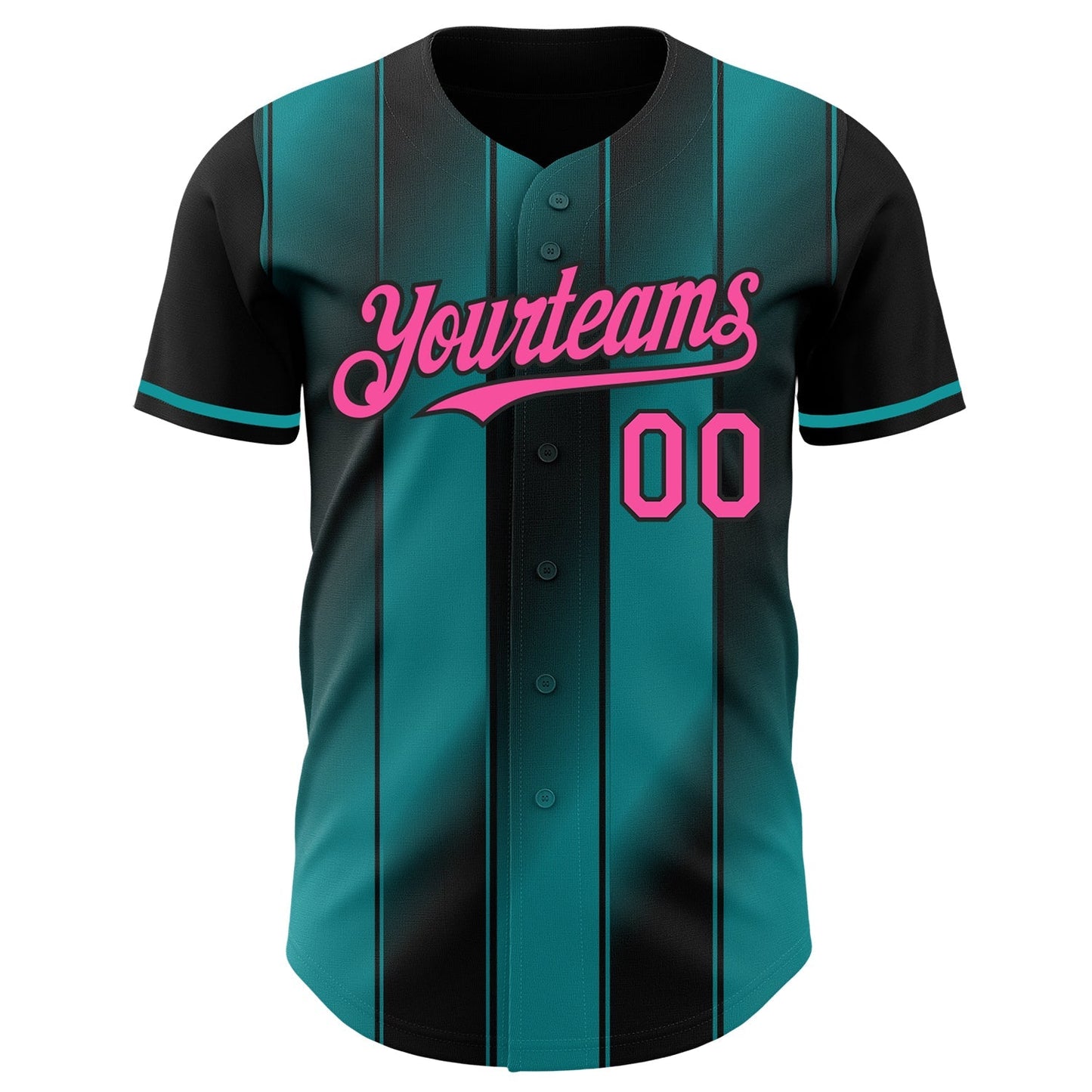 Custom Black Pink-Teal Gradient Classic Vertical Stripe Authentic Baseball Jersey baseball jersey product view 2