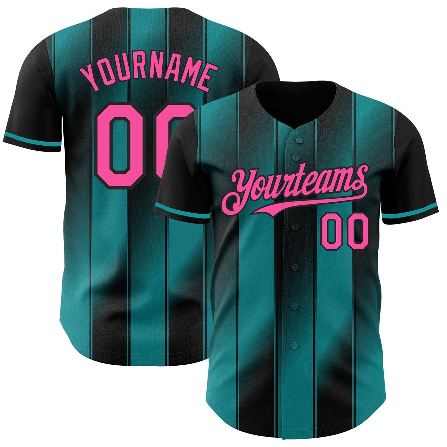 Custom Black Pink-Teal Gradient Classic Vertical Stripe Authentic Baseball Jersey baseball jersey product view 1