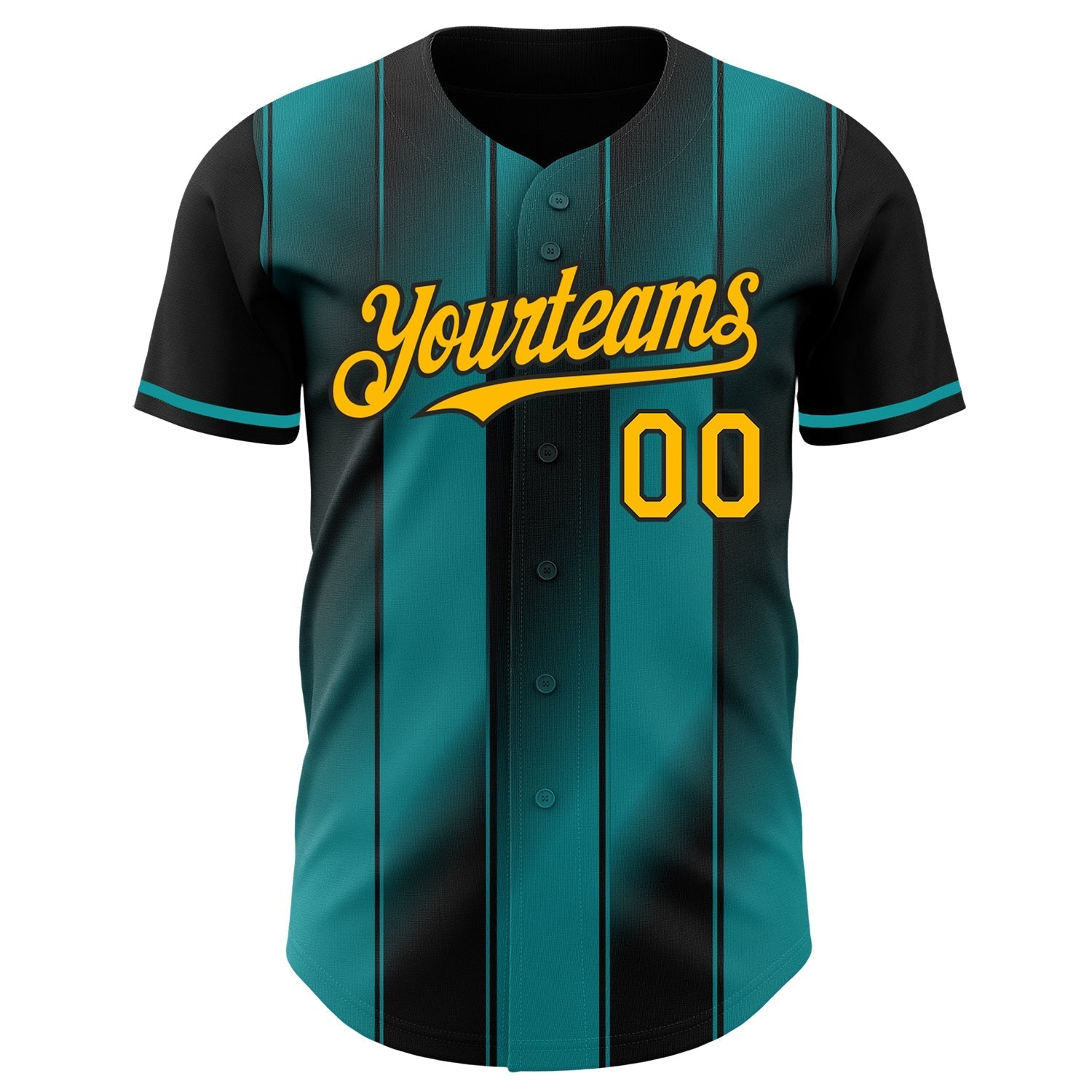 Custom Black Gold-Teal Gradient Classic Vertical Stripe Authentic Baseball Jersey baseball jersey product view 2