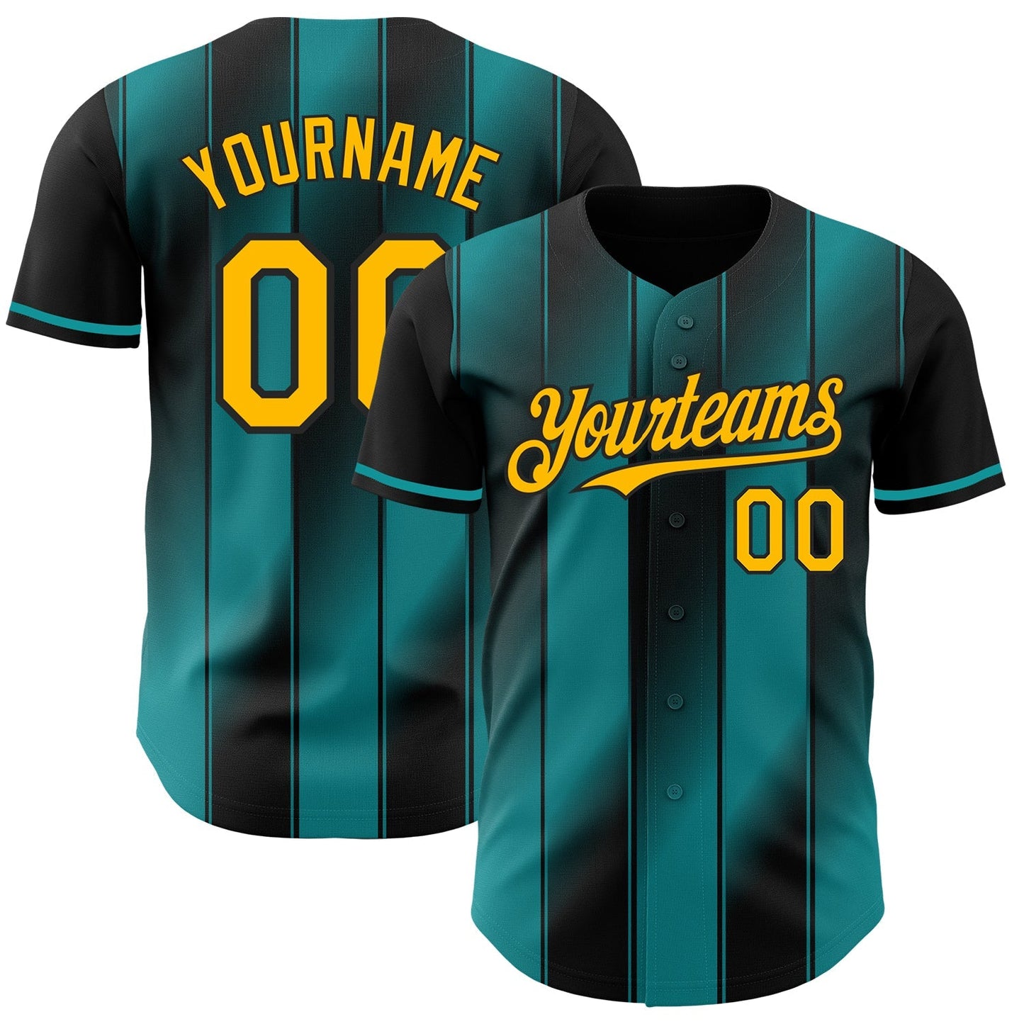 Custom Black Gold-Teal Gradient Classic Vertical Stripe Authentic Baseball Jersey baseball jersey product view 1