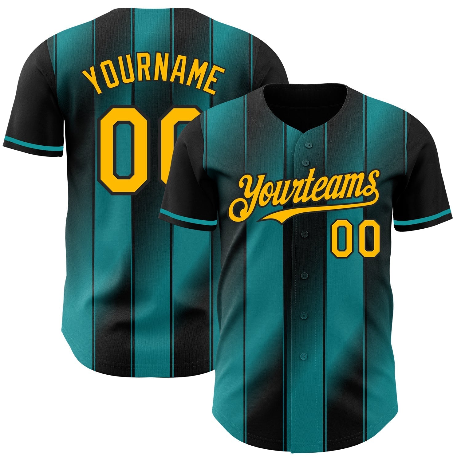 Custom Black Gold-Teal Gradient Classic Vertical Stripe Authentic Baseball Jersey baseball jersey product view 1