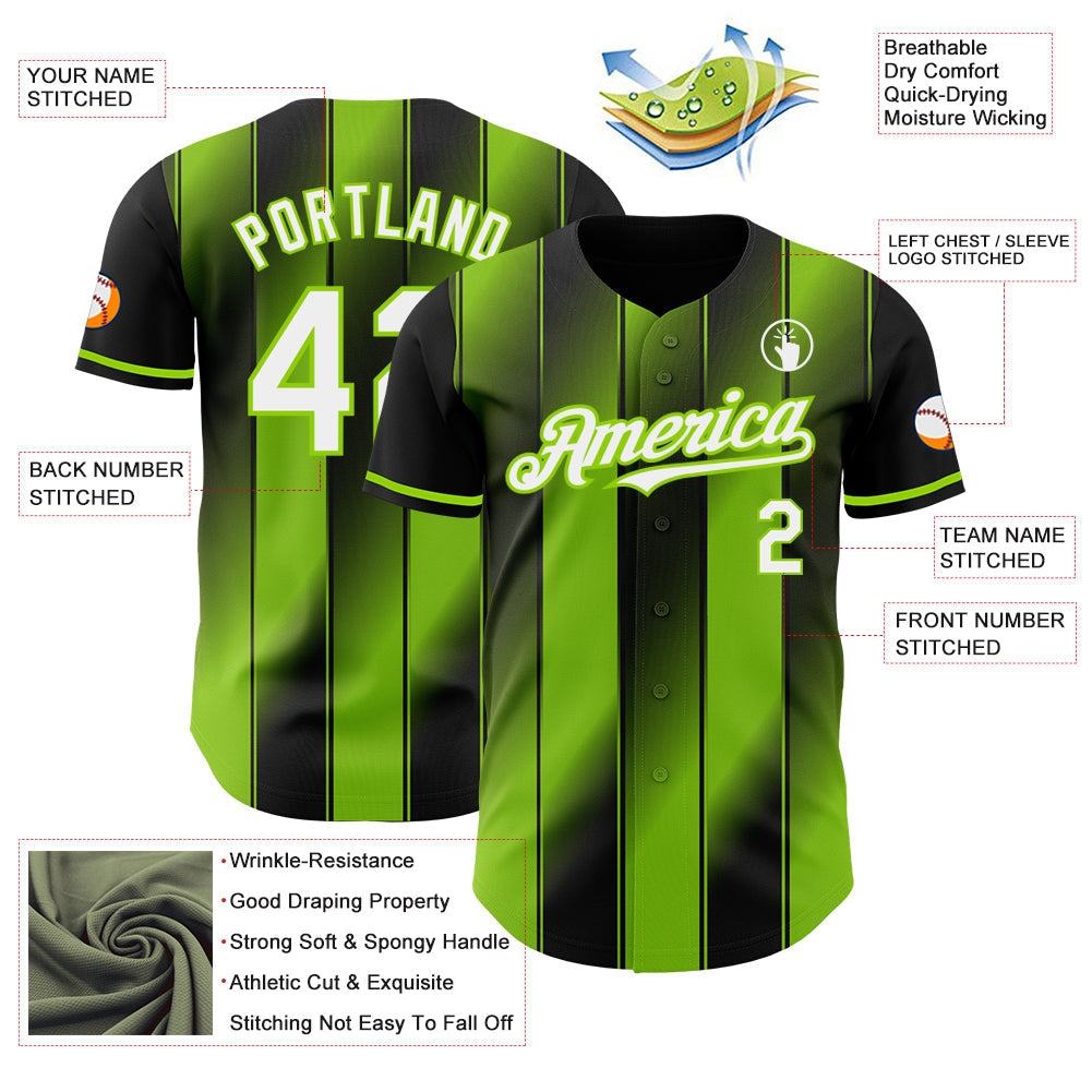 Custom Black White-Neon Green Gradient Classic Vertical Stripe Authentic Baseball Jersey baseball jersey product view 3