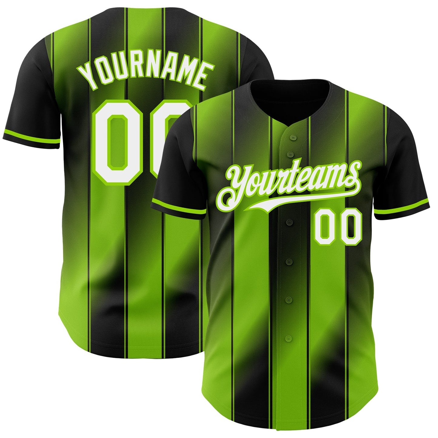 Custom Black White-Neon Green Gradient Classic Vertical Stripe Authentic Baseball Jersey baseball jersey product view 1