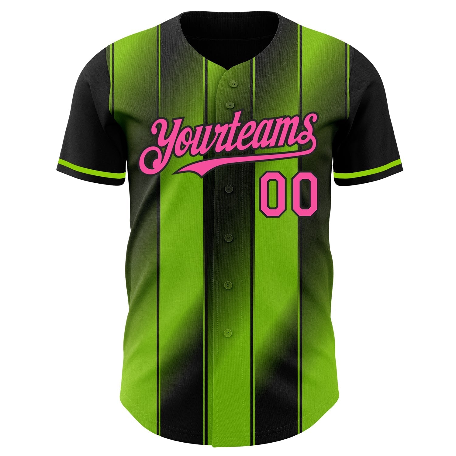 Custom Black Pink-Neon Green Gradient Classic Vertical Stripe Authentic Baseball Jersey baseball jersey product view 2