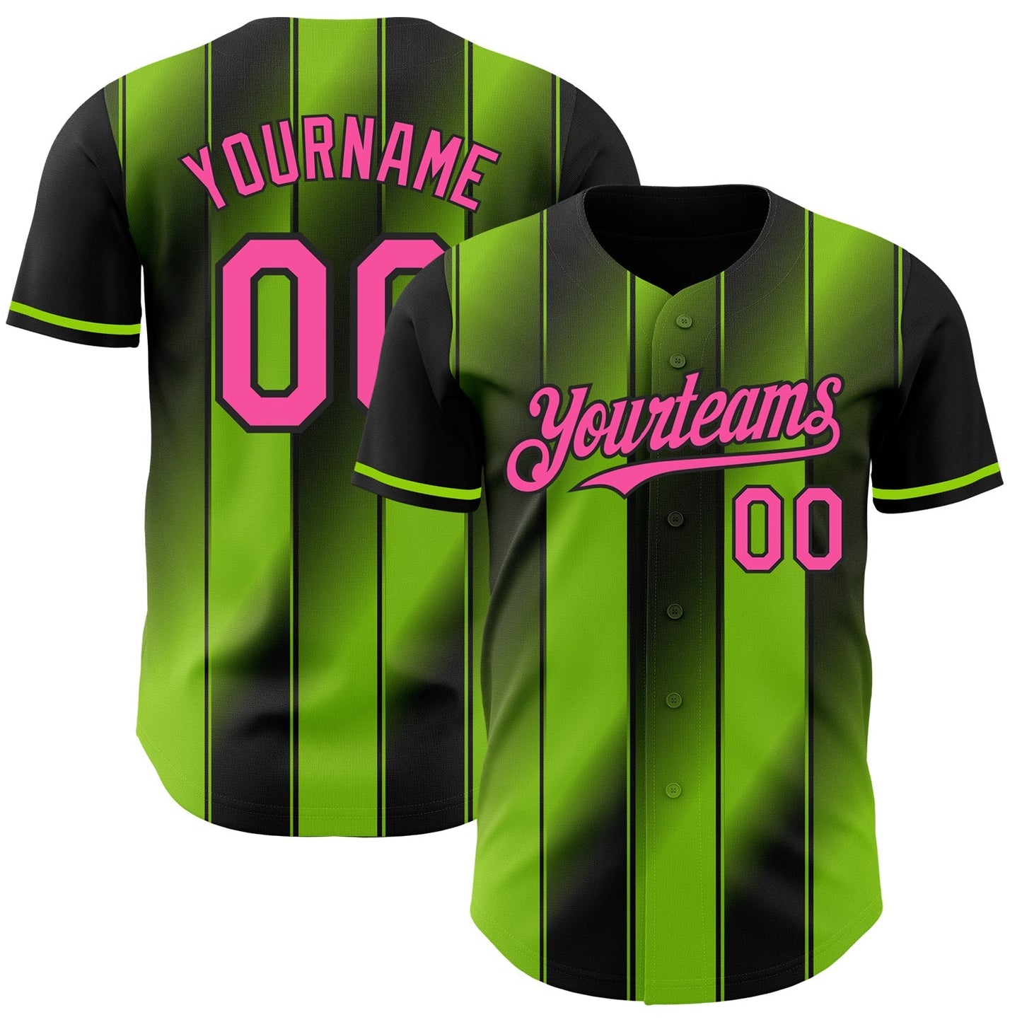 Custom Black Pink-Neon Green Gradient Classic Vertical Stripe Authentic Baseball Jersey baseball jersey product view 1