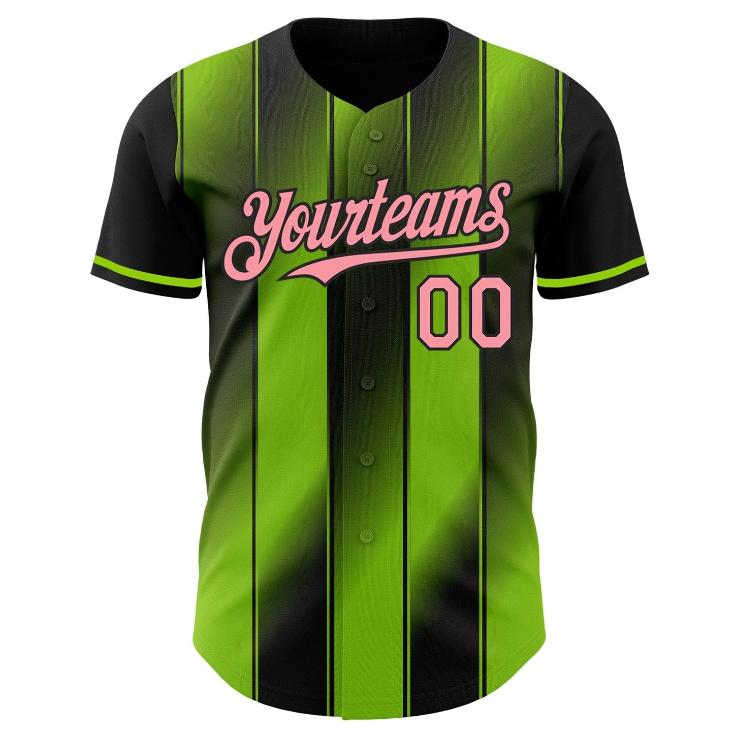 Custom Black Medium Pink-Neon Green Gradient Classic Vertical Stripe Authentic Baseball Jersey baseball jersey product view 2
