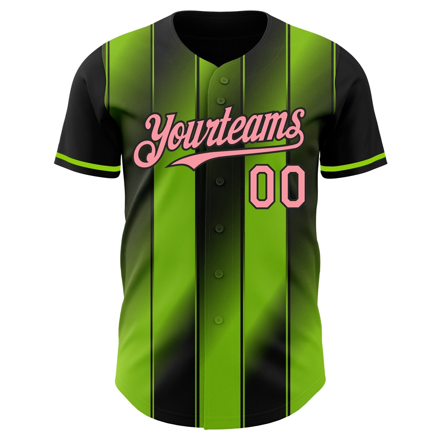 Custom Black Medium Pink-Neon Green Gradient Classic Vertical Stripe Authentic Baseball Jersey baseball jersey product view 2