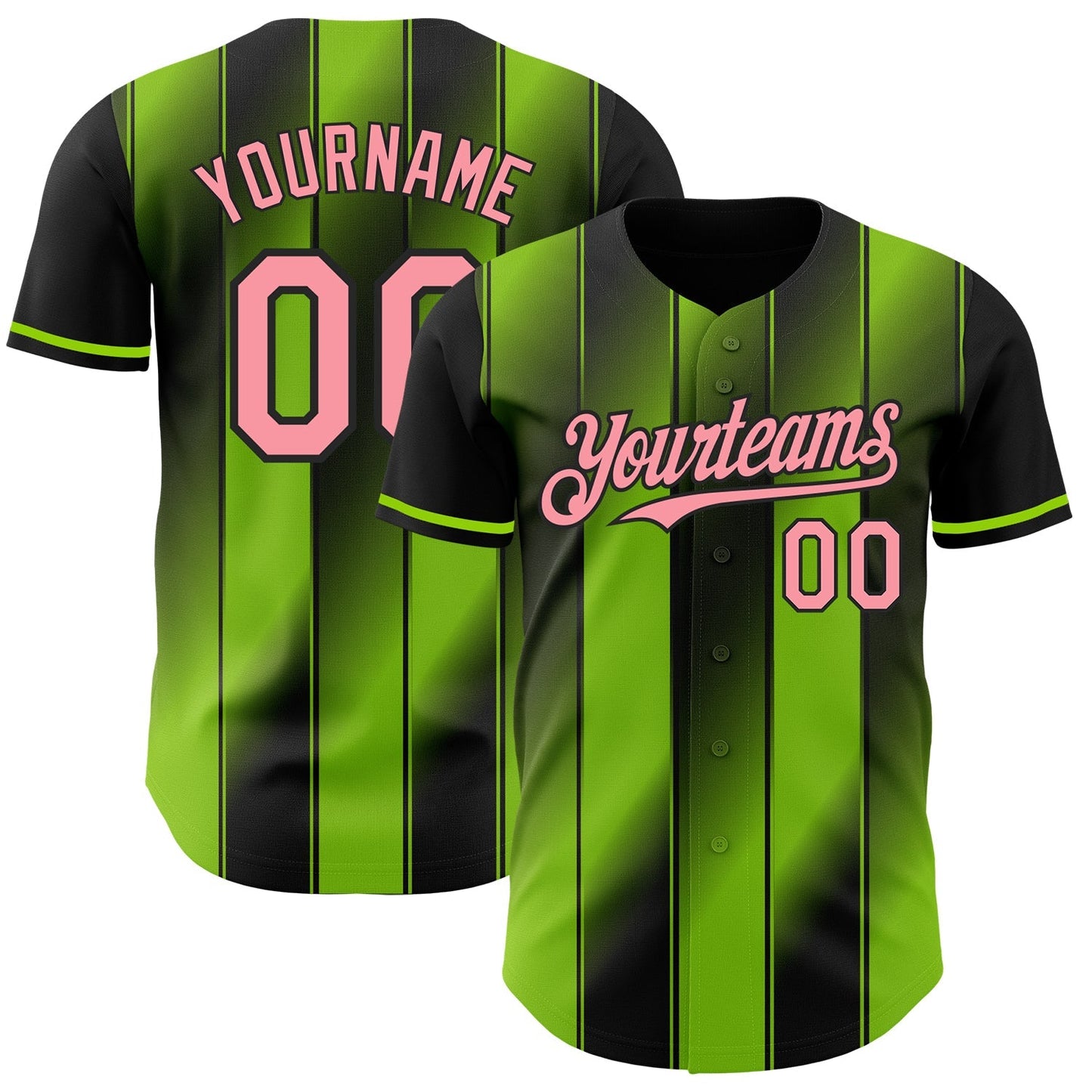 Custom Black Medium Pink-Neon Green Gradient Classic Vertical Stripe Authentic Baseball Jersey baseball jersey product view 1