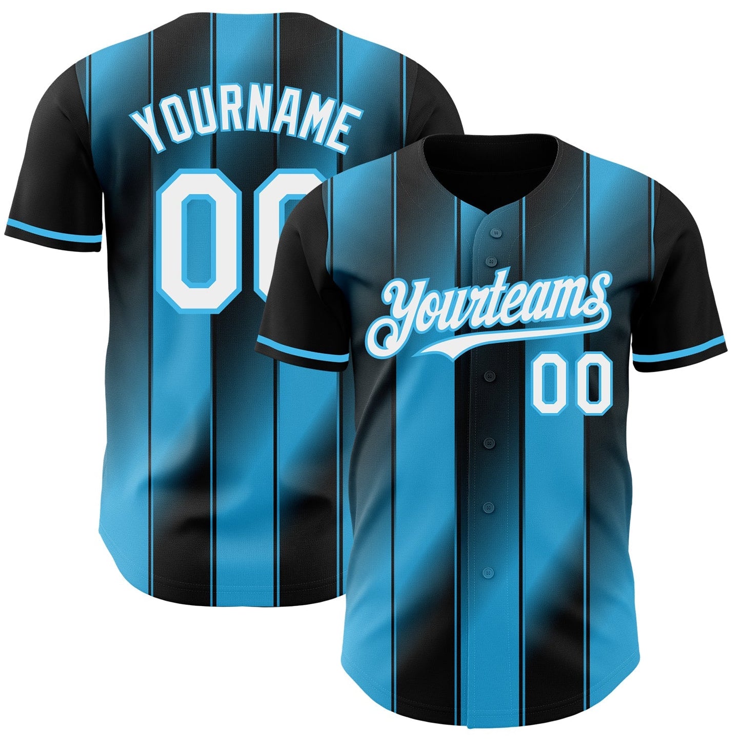 Custom Black White-Sky Blue Gradient Classic Vertical Stripe Authentic Baseball Jersey baseball jersey product view 1