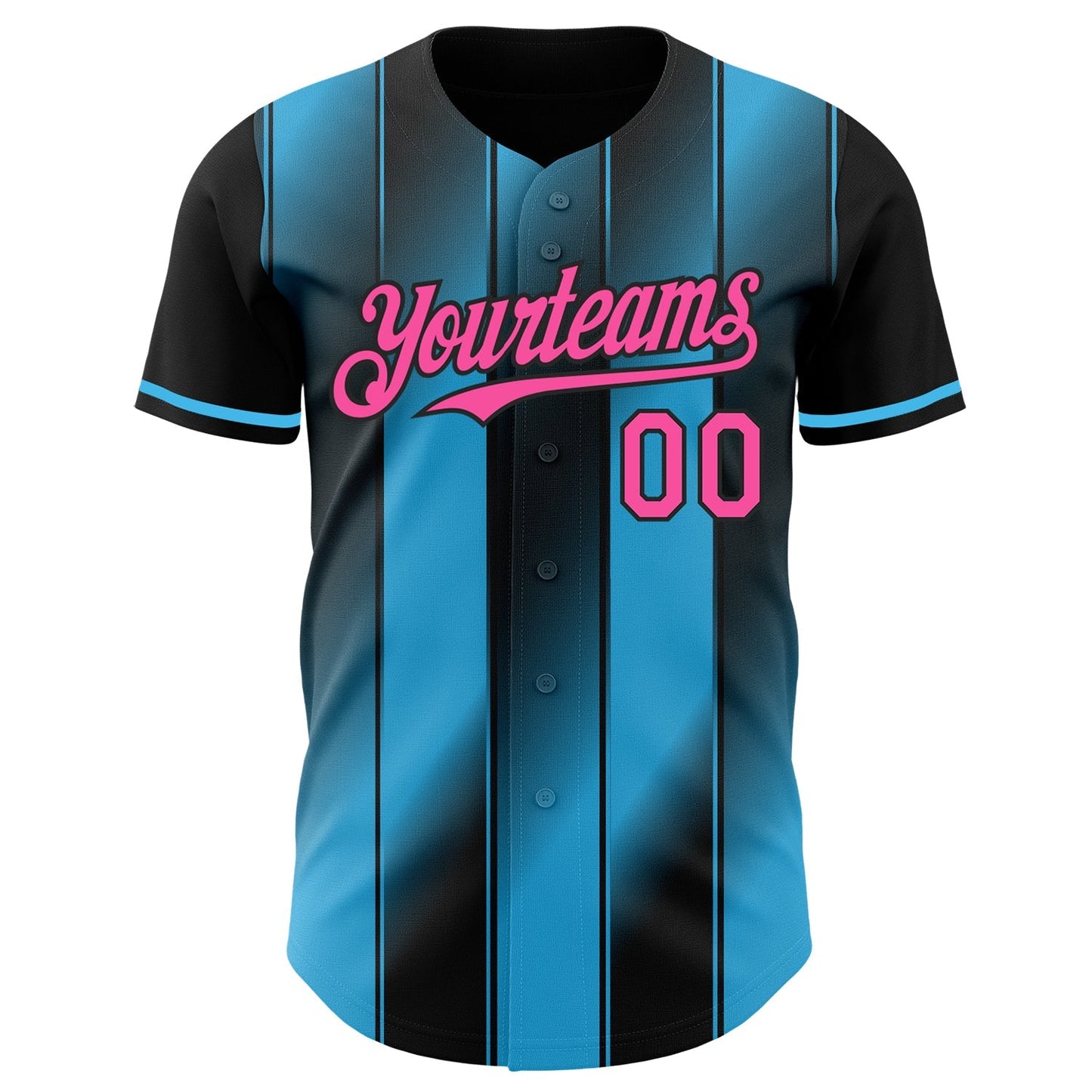 Custom Black Pink-Sky Blue Gradient Classic Vertical Stripe Authentic Baseball Jersey baseball jersey product view 2