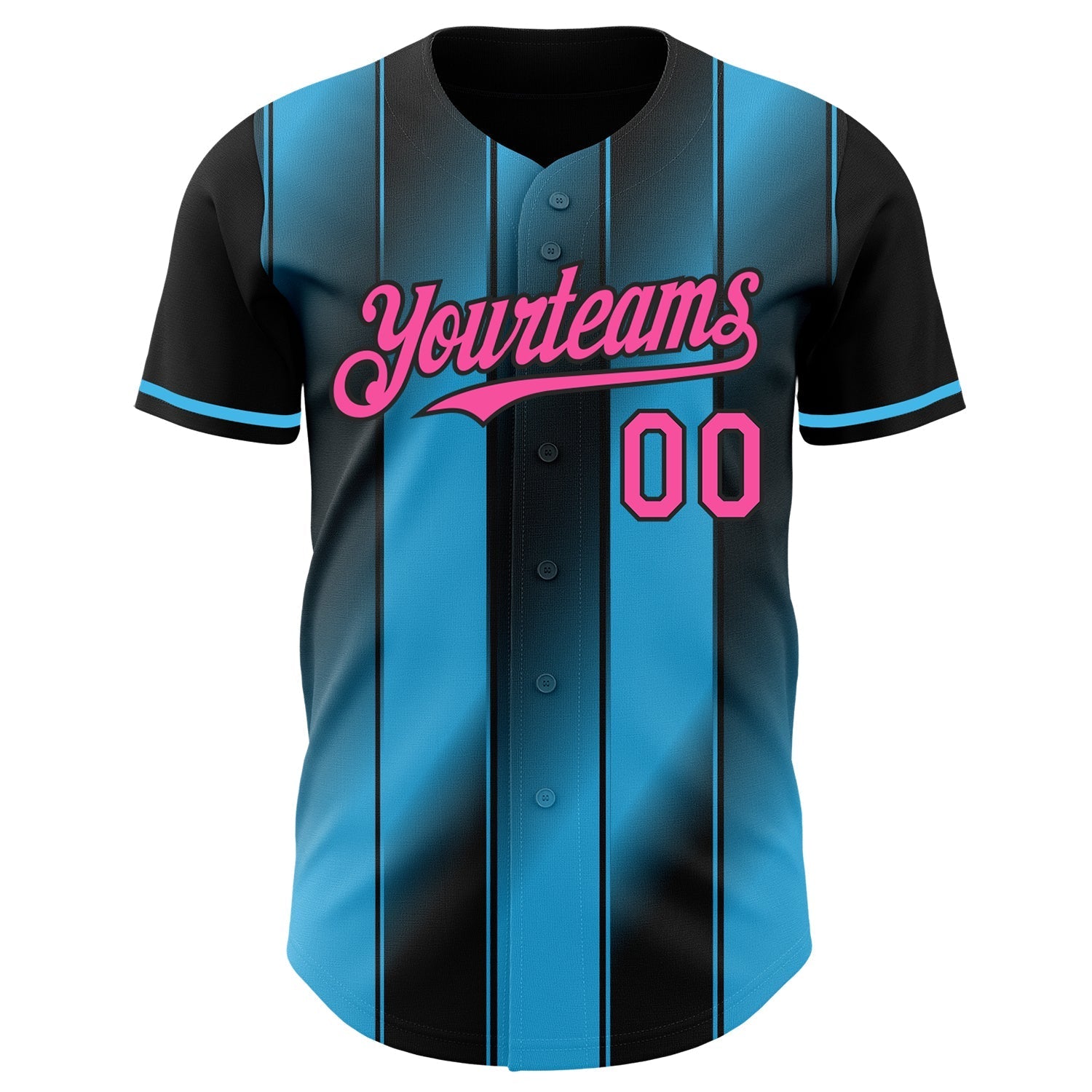 Custom Black Pink-Sky Blue Gradient Classic Vertical Stripe Authentic Baseball Jersey baseball jersey product view 2