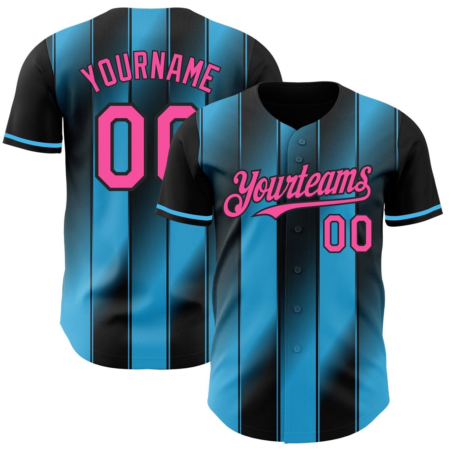Custom Black Pink-Sky Blue Gradient Classic Vertical Stripe Authentic Baseball Jersey baseball jersey product view 1