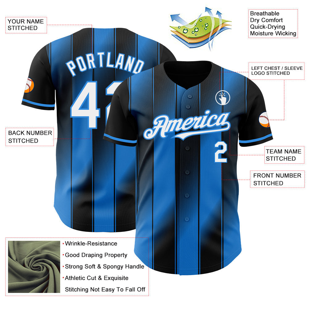 Custom Black White-Electric Blue Gradient Classic Vertical Stripe Authentic Baseball Jersey baseball jersey product view 3