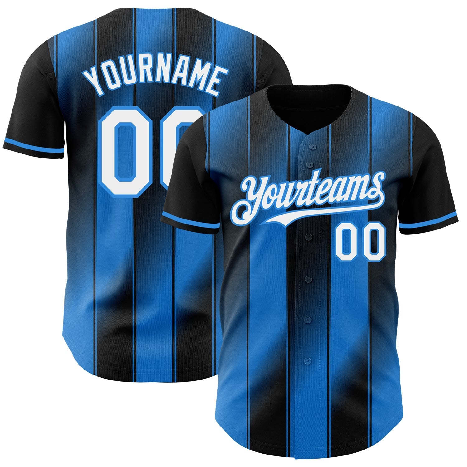Custom Black White-Electric Blue Gradient Classic Vertical Stripe Authentic Baseball Jersey baseball jersey product view 1