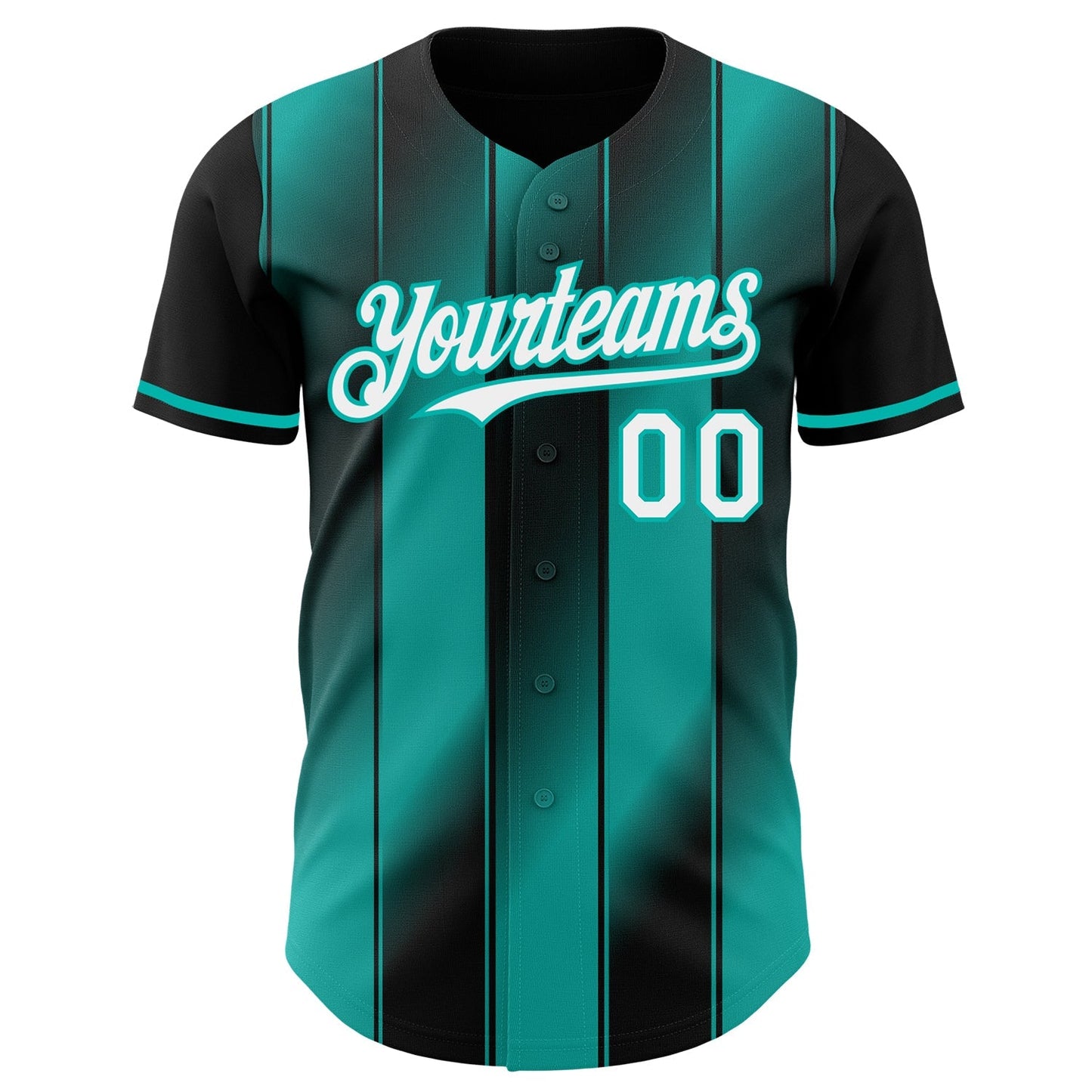 Custom Black White-Aqua Gradient Classic Vertical Stripe Authentic Baseball Jersey baseball jersey product view 2