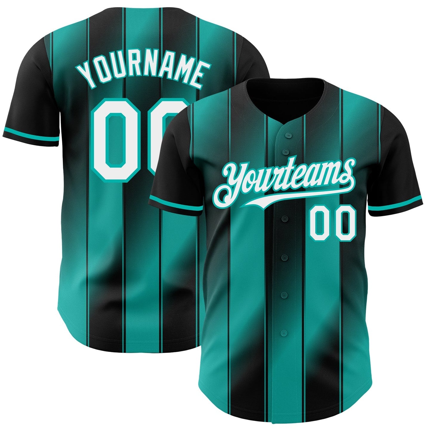 Custom Black White-Aqua Gradient Classic Vertical Stripe Authentic Baseball Jersey baseball jersey product view 1