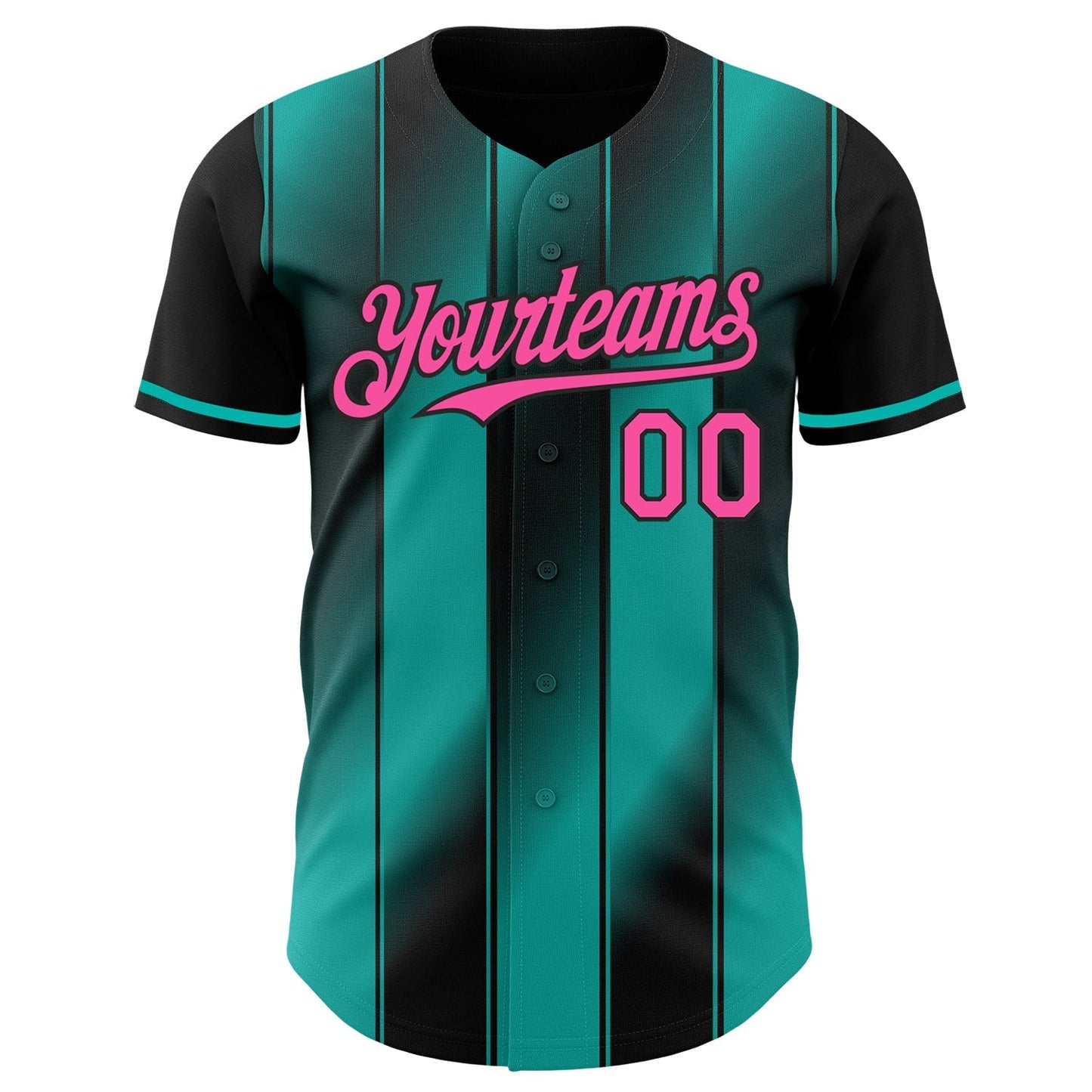 Custom Black Pink-Aqua Gradient Classic Vertical Stripe Authentic Baseball Jersey baseball jersey product view 2