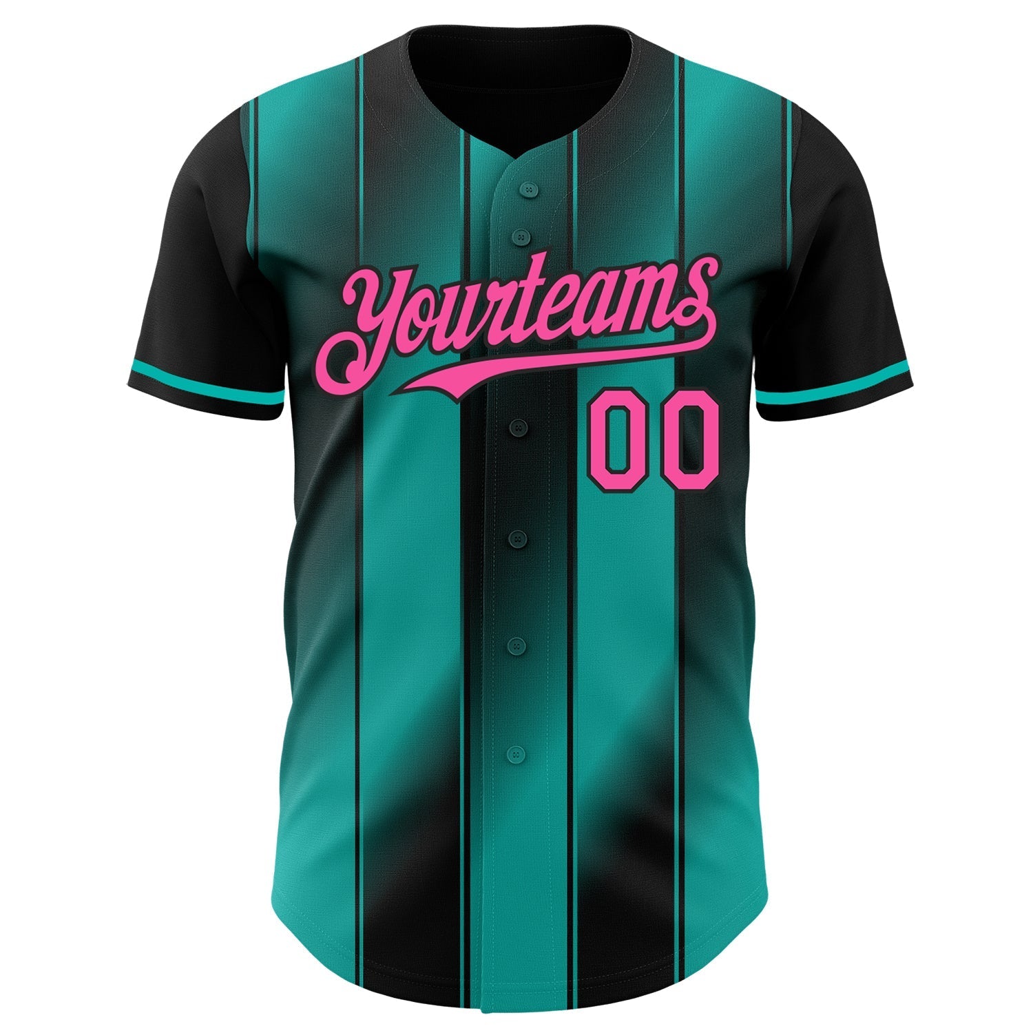 Custom Black Pink-Aqua Gradient Classic Vertical Stripe Authentic Baseball Jersey baseball jersey product view 2