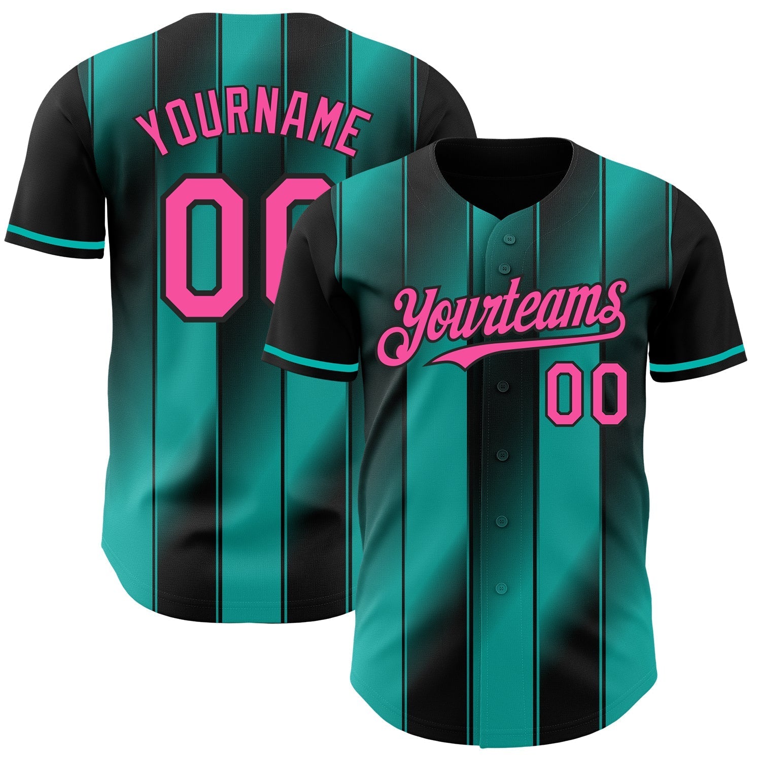 Custom Black Pink-Aqua Gradient Classic Vertical Stripe Authentic Baseball Jersey baseball jersey product view 1