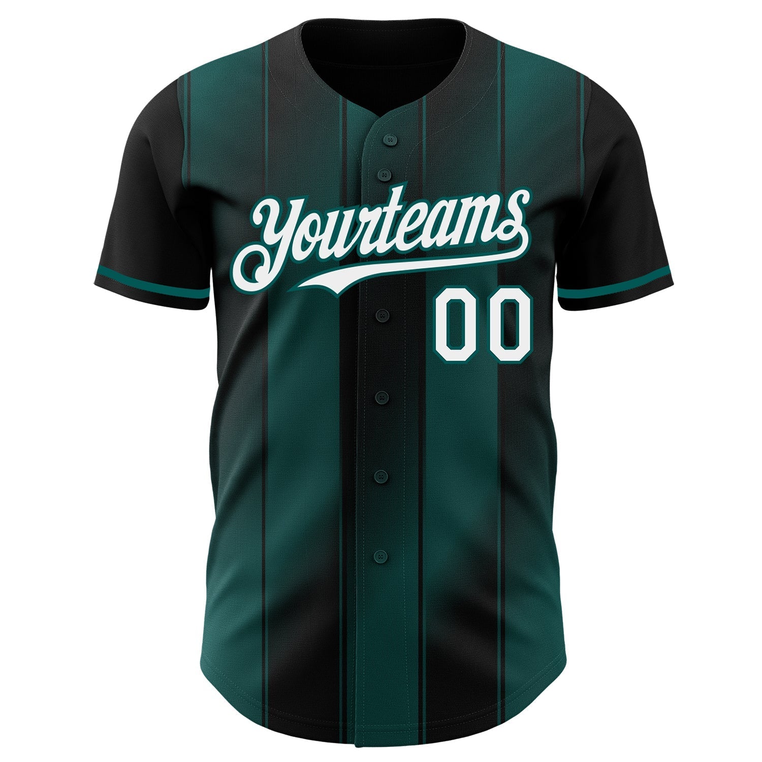 Custom Black White-Midnight Green Gradient Classic Vertical Stripe Authentic Baseball Jersey baseball jersey product view 2
