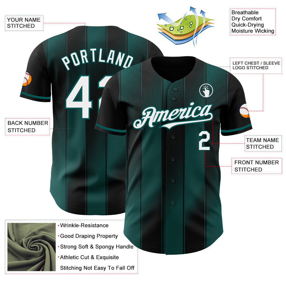 Custom Black White-Midnight Green Gradient Classic Vertical Stripe Authentic Baseball Jersey baseball jersey product view 3