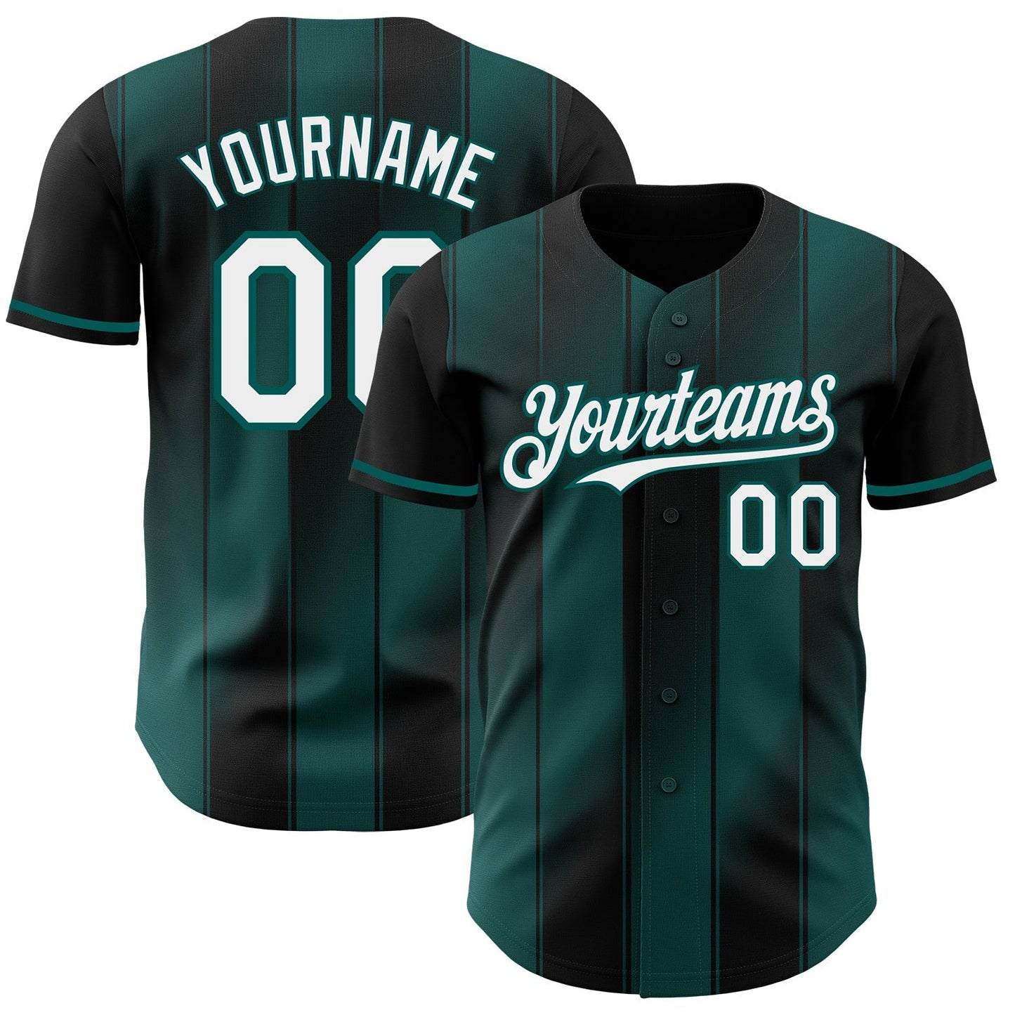 Custom Black White-Midnight Green Gradient Classic Vertical Stripe Authentic Baseball Jersey baseball jersey product view 1