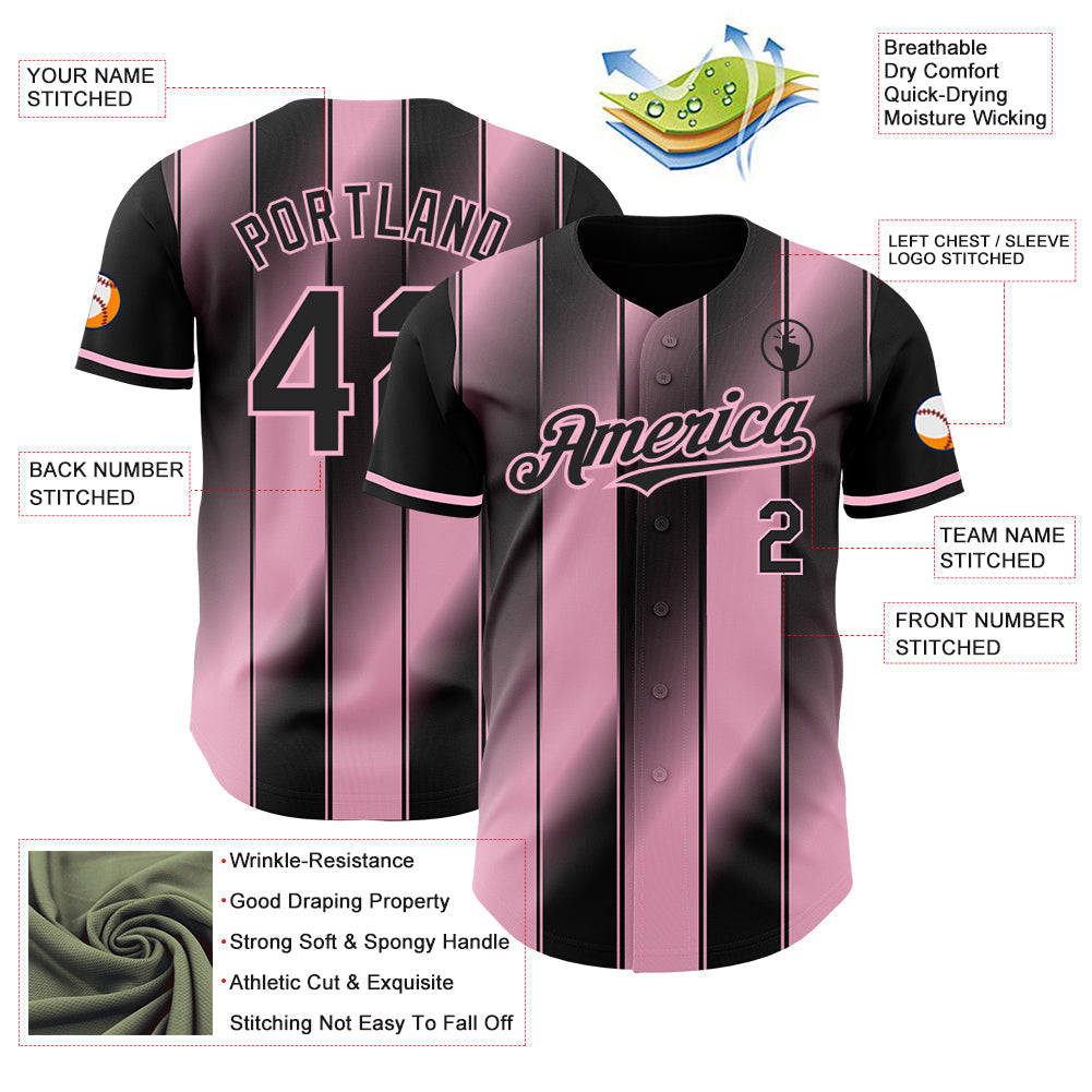 Custom Black-Light Pink Gradient Classic Vertical Stripe Authentic Baseball Jersey baseball jersey product view 3