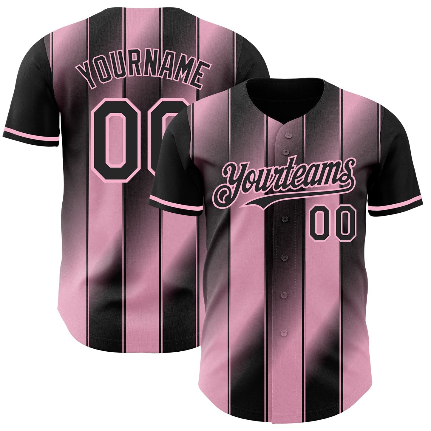 Custom Black-Light Pink Gradient Classic Vertical Stripe Authentic Baseball Jersey baseball jersey product view 1