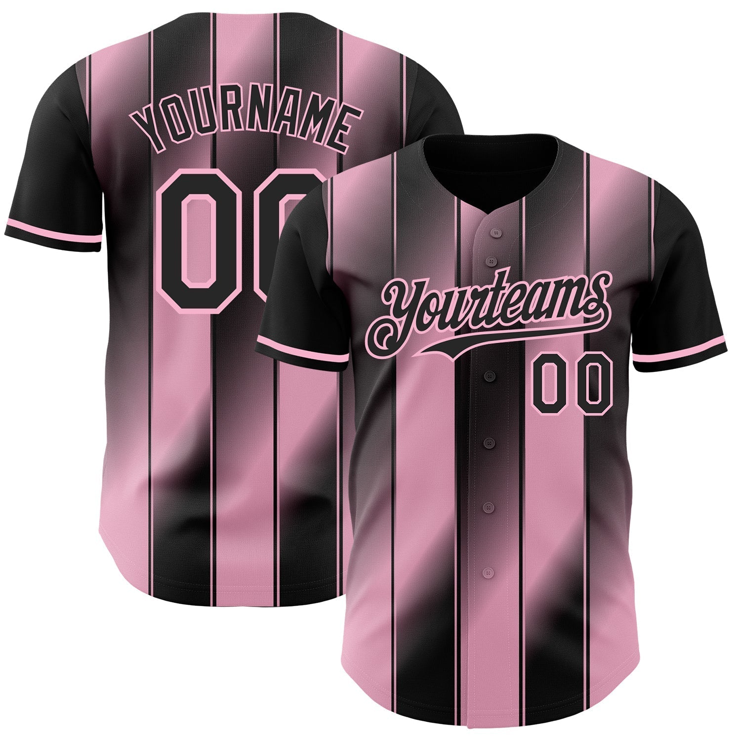 Custom Black-Light Pink Gradient Classic Vertical Stripe Authentic Baseball Jersey baseball jersey product view 1