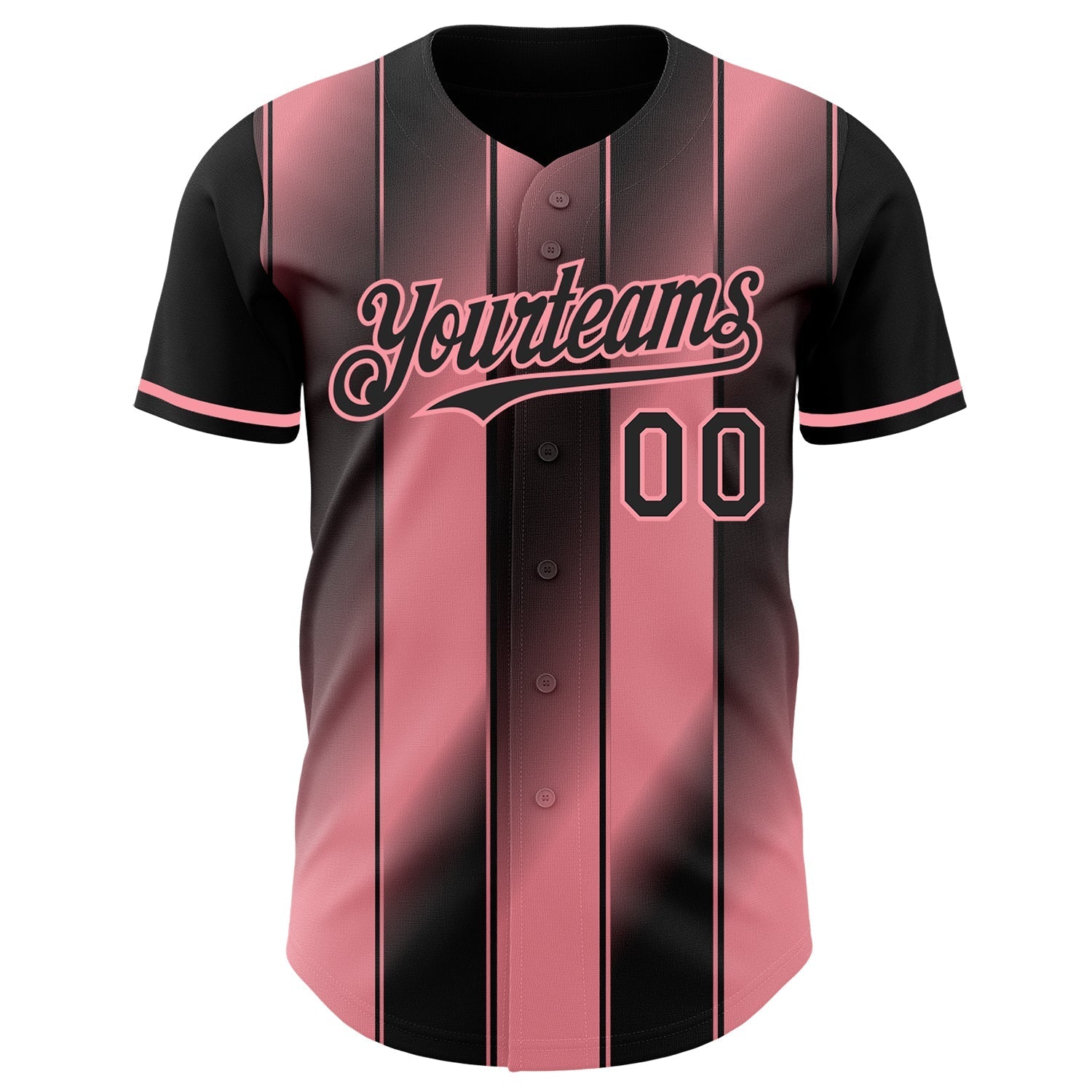 Custom Black-Medium Pink Gradient Classic Vertical Stripe Authentic Baseball Jersey baseball jersey product view 2