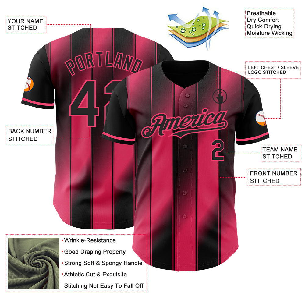 Custom Black-Neon Pink Gradient Classic Vertical Stripe Authentic Baseball Jersey baseball jersey product view 3
