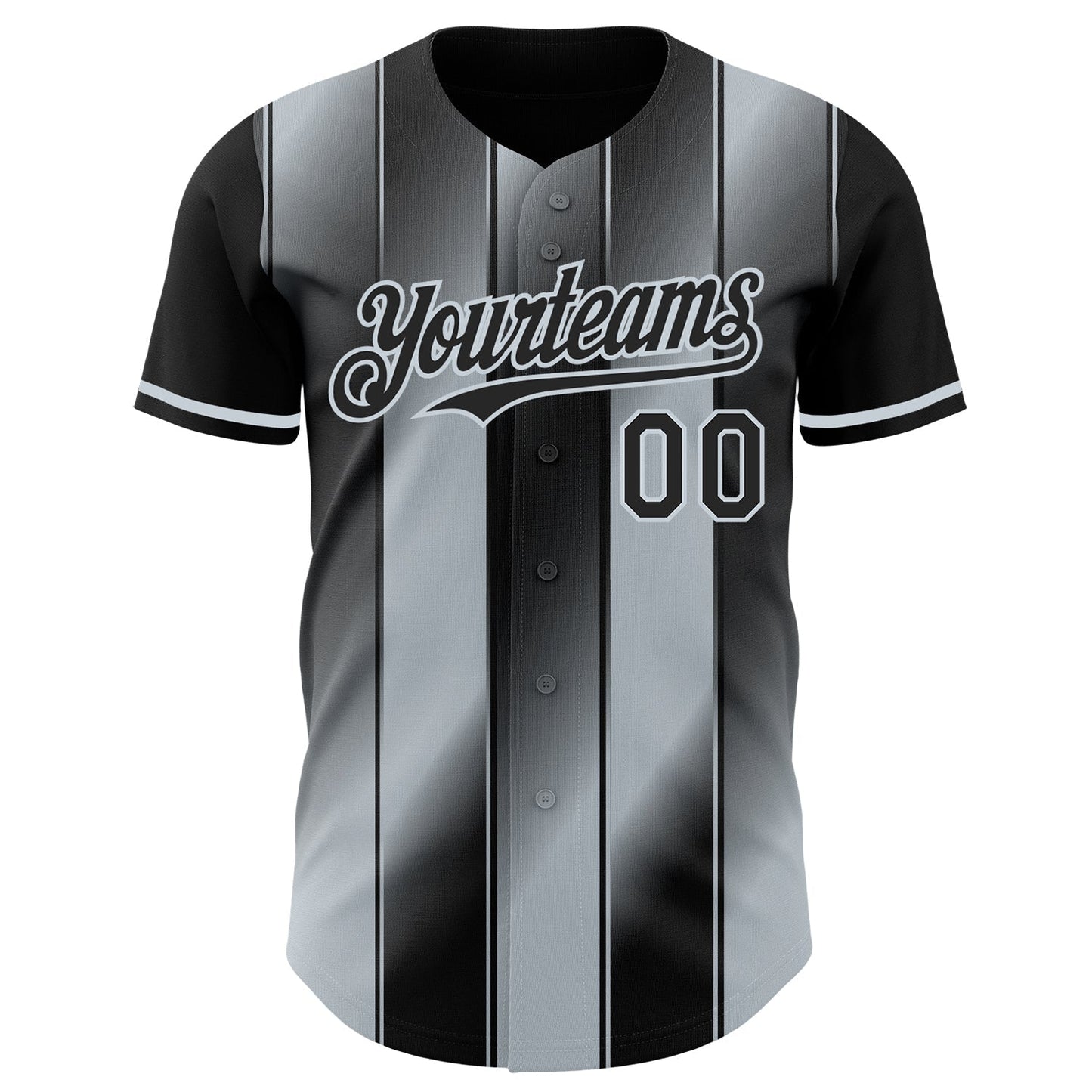 Custom Black-Silver Gradient Classic Vertical Stripe Authentic Baseball Jersey baseball jersey product view 2