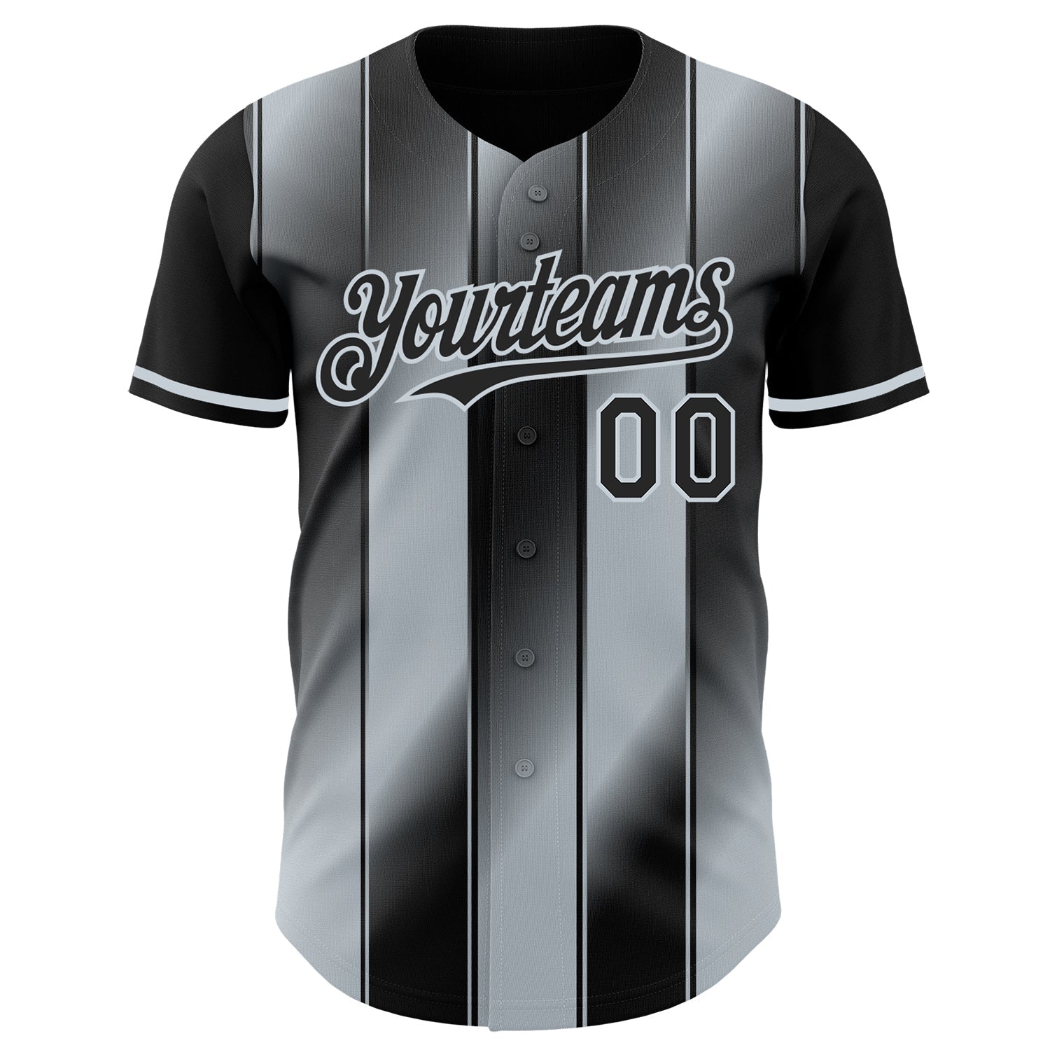 Custom Black-Silver Gradient Classic Vertical Stripe Authentic Baseball Jersey baseball jersey product view 2