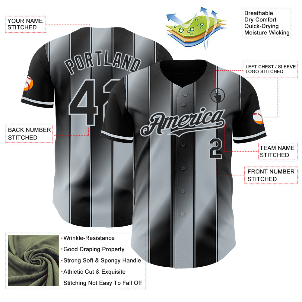Custom Black-Silver Gradient Classic Vertical Stripe Authentic Baseball Jersey baseball jersey product view 3