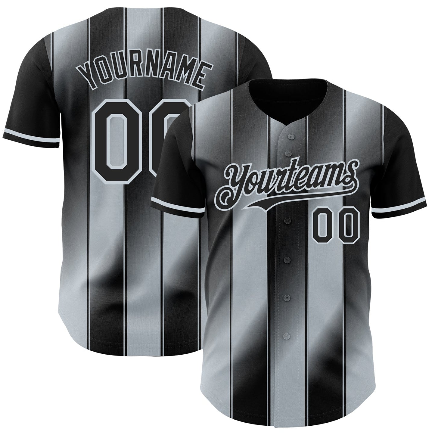 Custom Black-Silver Gradient Classic Vertical Stripe Authentic Baseball Jersey baseball jersey product view 1