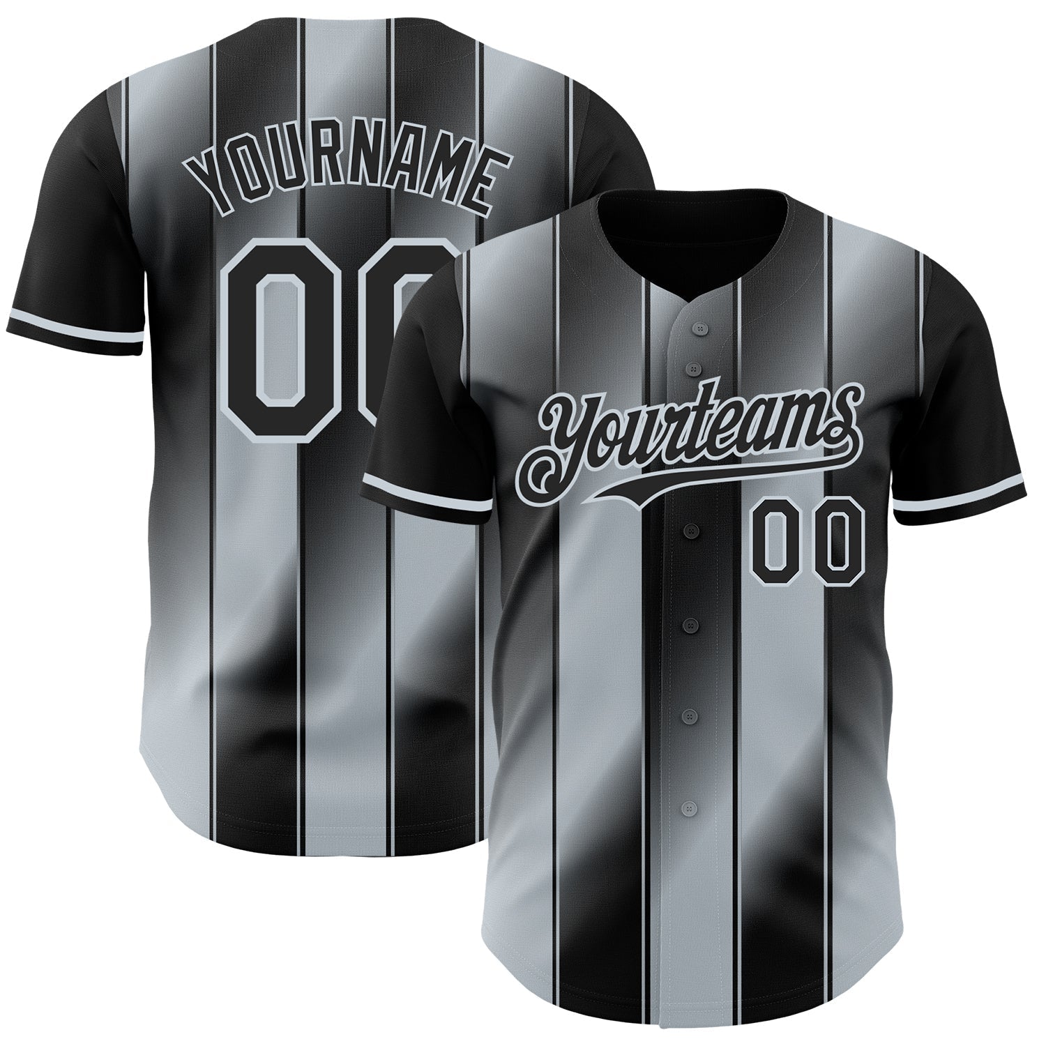 Custom Black-Silver Gradient Classic Vertical Stripe Authentic Baseball Jersey baseball jersey product view 1