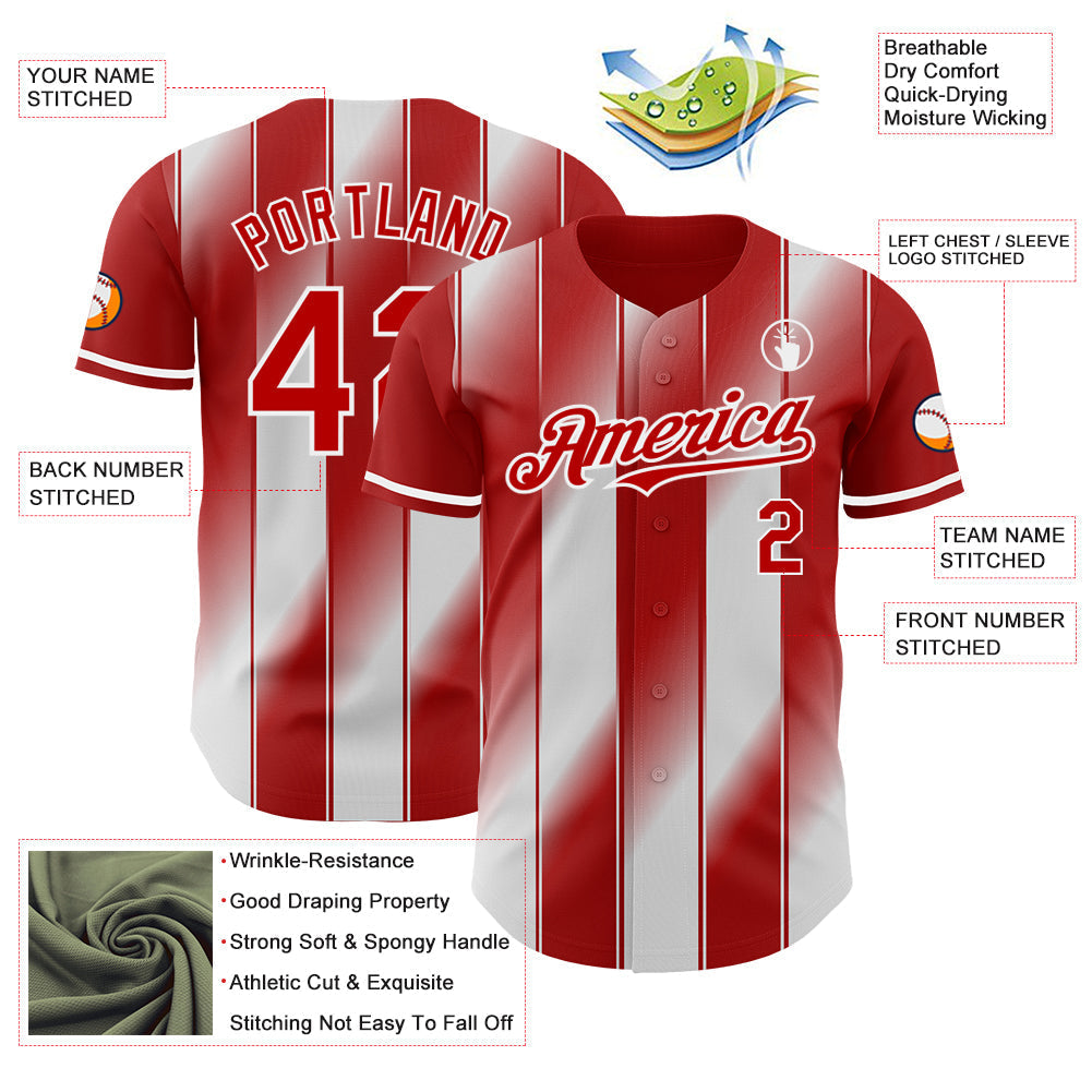 Custom Red-White Gradient Classic Vertical Stripe Authentic Baseball Jersey baseball jersey product view 3