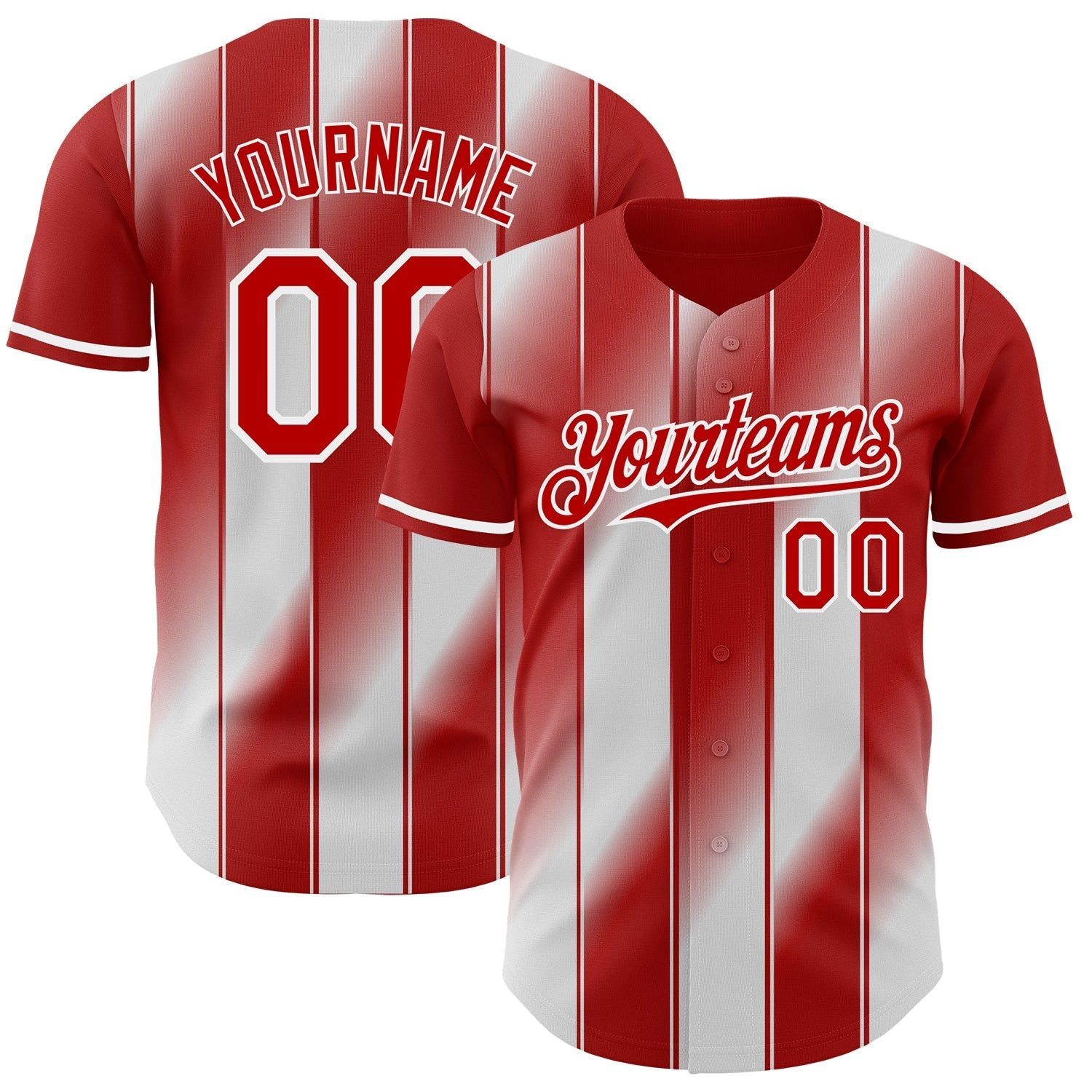 Custom Red-White Gradient Classic Vertical Stripe Authentic Baseball Jersey baseball jersey product view 1