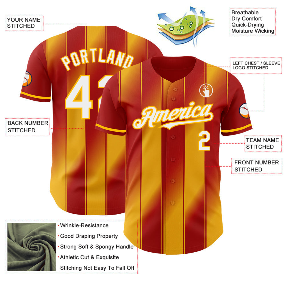 Custom Red White-Gold Gradient Classic Vertical Stripe Authentic Baseball Jersey baseball jersey product view 3