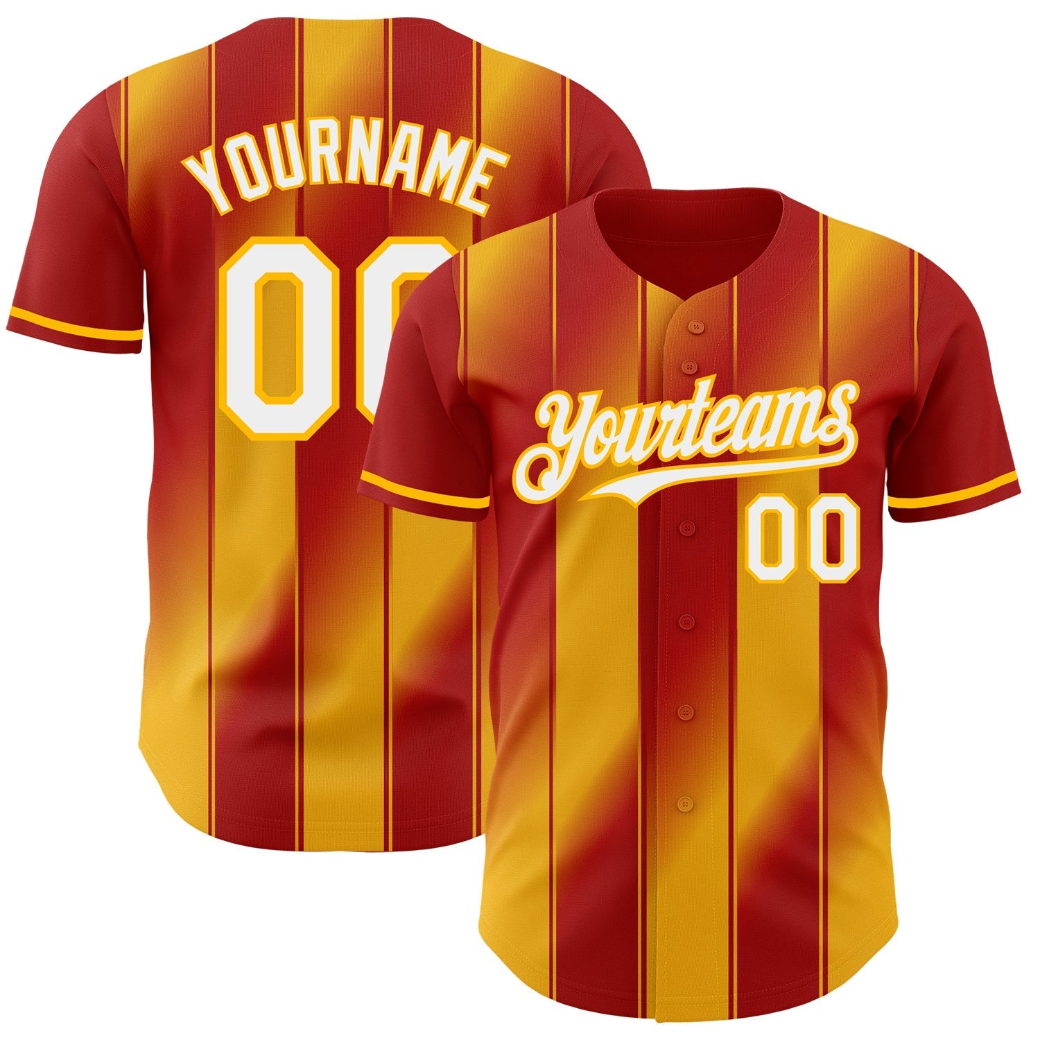 Custom Red White-Gold Gradient Classic Vertical Stripe Authentic Baseball Jersey baseball jersey product view 1