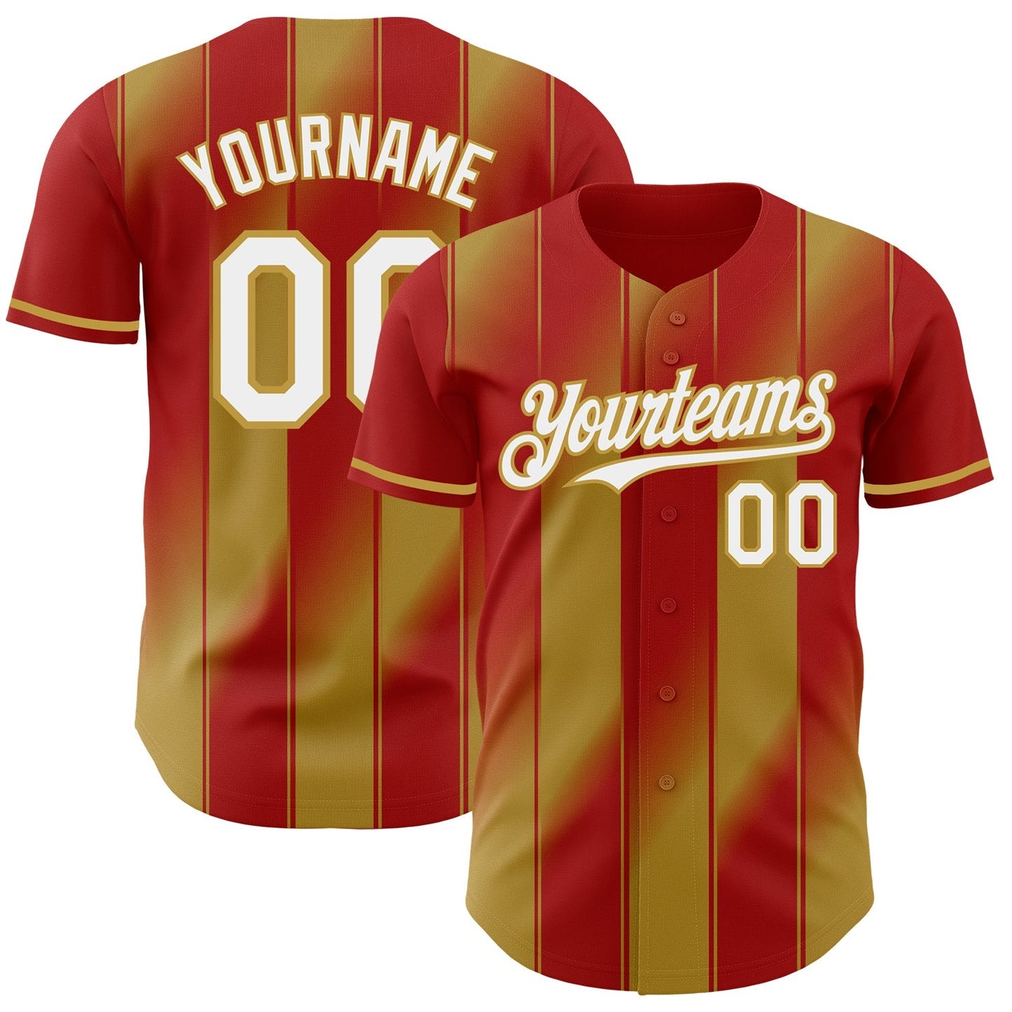 Custom Red White-Old Gold Gradient Classic Vertical Stripe Authentic Baseball Jersey baseball jersey product view 1