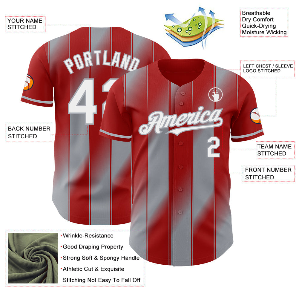 Custom Red White-Gray Gradient Classic Vertical Stripe Authentic Baseball Jersey baseball jersey product view 3
