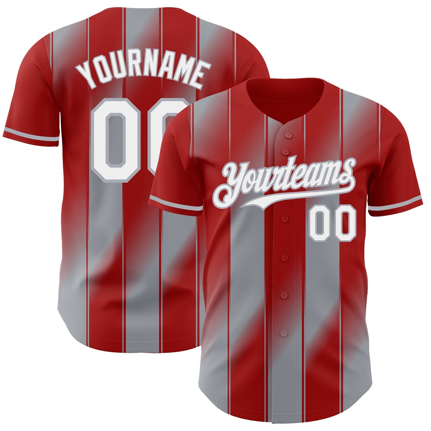 Custom Red White-Gray Gradient Classic Vertical Stripe Authentic Baseball Jersey baseball jersey product view 1