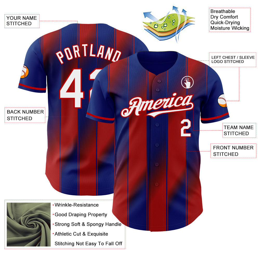 Custom Royal White-Red Gradient Classic Vertical Stripe Authentic Baseball Jersey baseball jersey product view 3